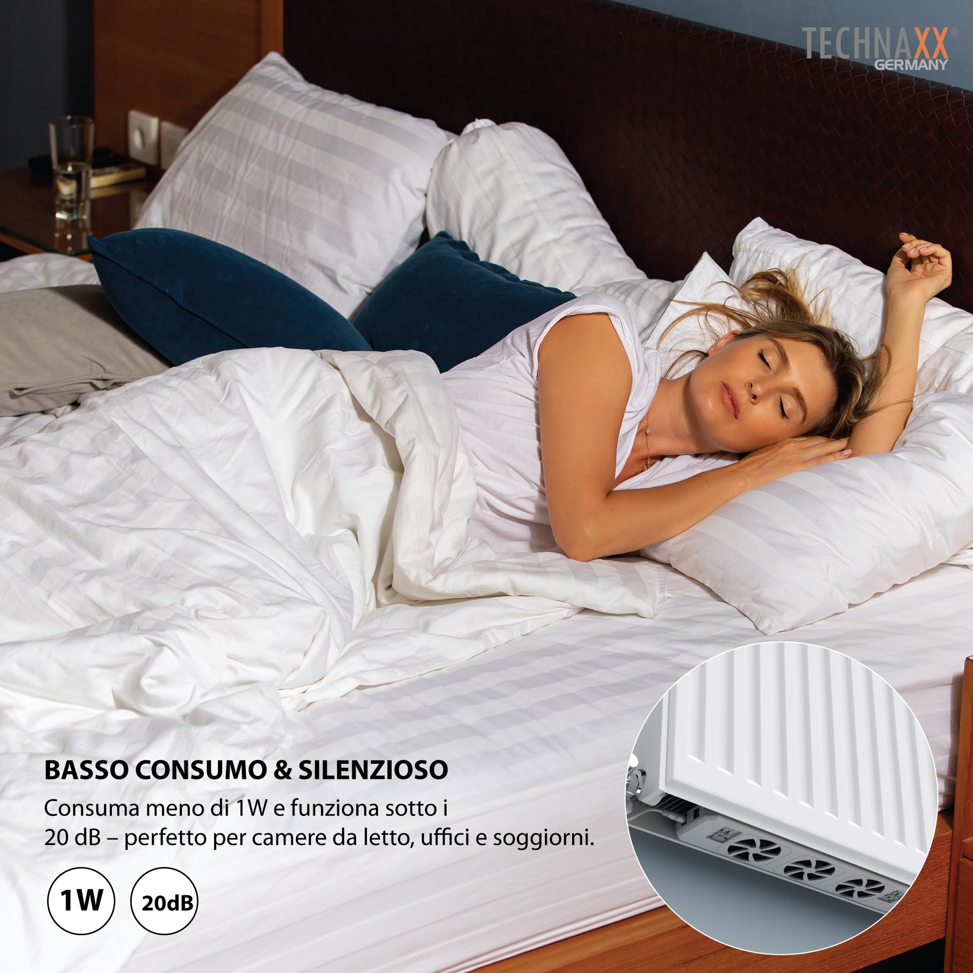 Technaxx Ventilatore per radiatore Mono Set per radiatori da 50–70 cm, potenziatore per radiatore con sensore di temperatura, accensione/spegnimento automatici, ultra silenzioso, consumo ≤1W - TX-302