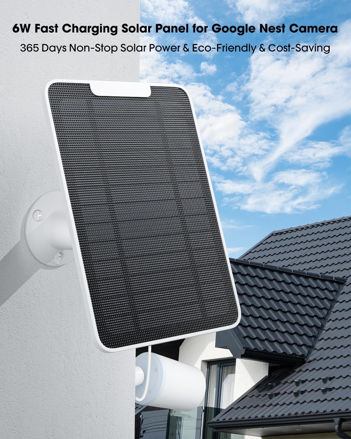 2 Pack Solar Power for Google Nest Cam, Solar Panel Charger Compatible with Google Nest Camera Outdoor&Indoor(Battery Version), IP65 Weatherproof,w/Secure Wall Mount&Screwdriver, 13ft Cable