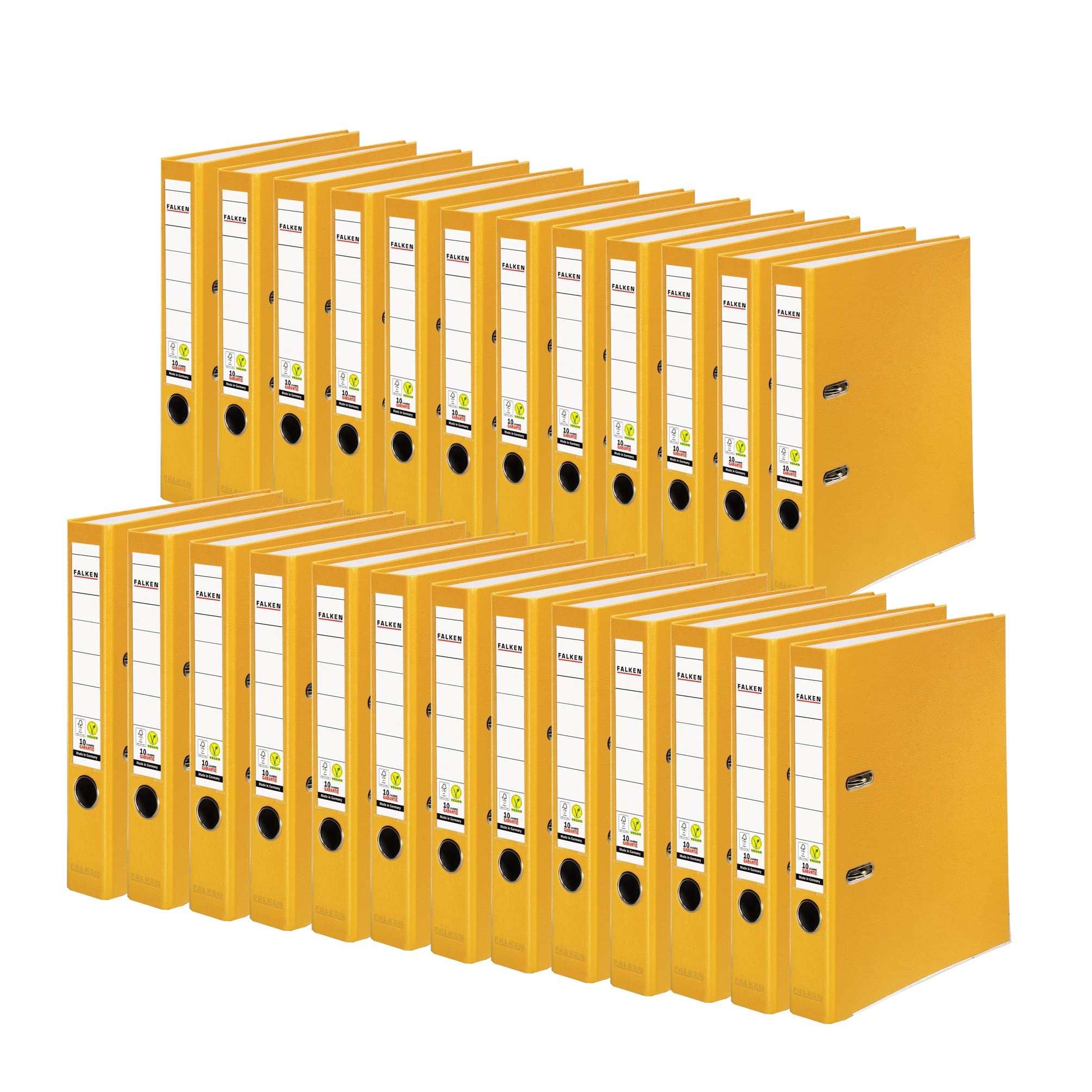 25x Falken PP-Color segregator dźwigniowy A4 wąski 8 cm żółty. Wyprodukowano w Niemczech. Teczka wegańska Segregator Wegański Vegan Segregator szczelinowy Segregator z mechanizmem
