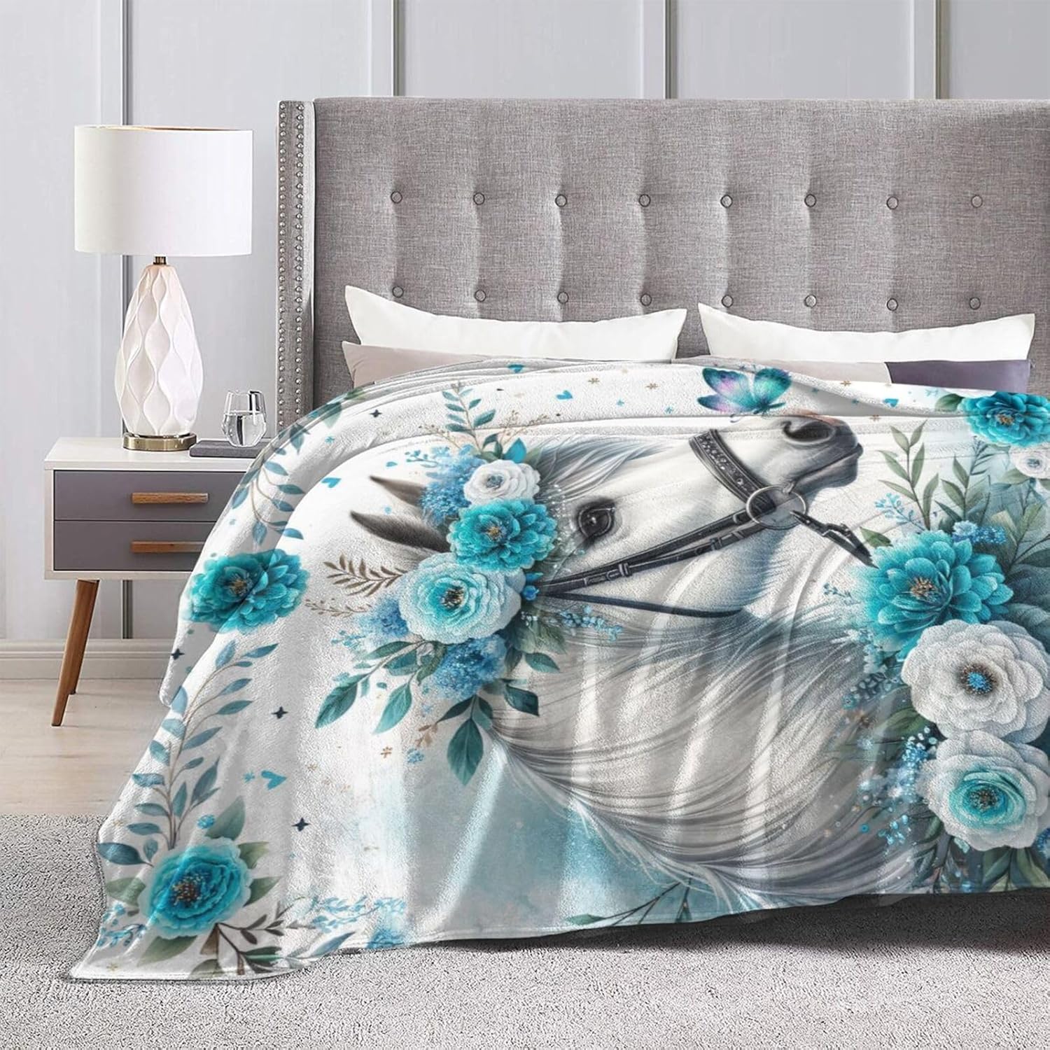 Horse Blanket 40" x 50", Cute Horses Themed Design Blankets for Kids Girls Boys, Soft Cozy Lightweight Flannel Throw for Lap Chair Sofa - Image 7