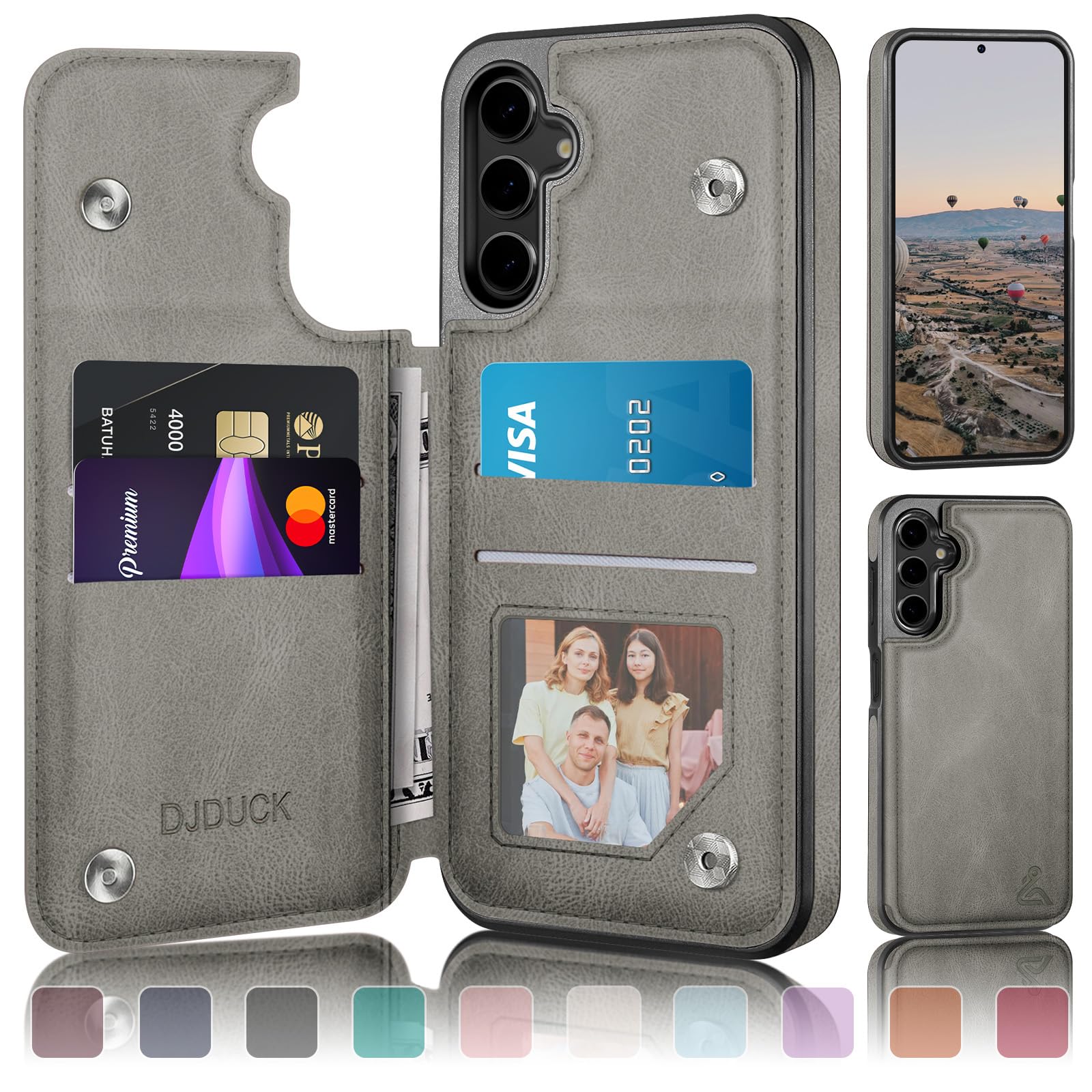 DJDUCK Designed for Samsung Galaxy S25 Case Wallet with Card Holder, [Magnetic Clasp Cover] [RFID Blocking Leather Protection] Shockproof Women Men