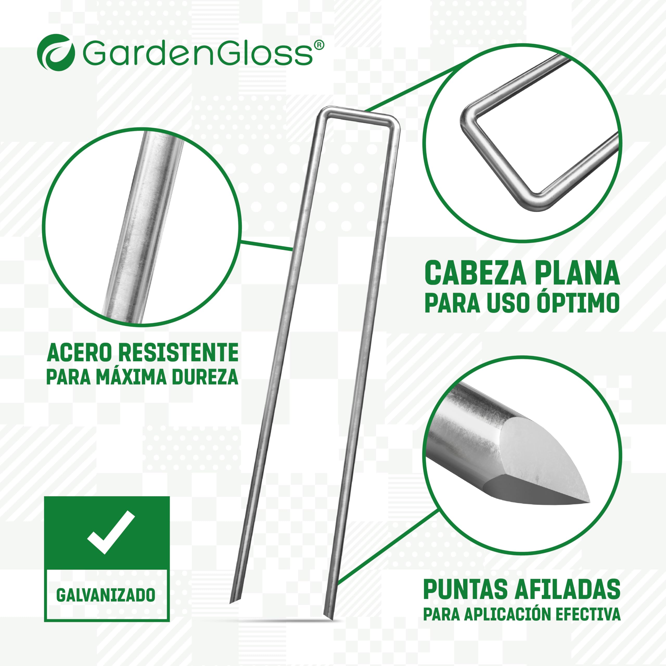 GardenGloss Grapas de Sujeción de Acero Galvanizado para Suelos Extremadamente Duros (100 Piezas) - 200 MM de Largo, 25 MM de Ancho, Ø 3.8 MM