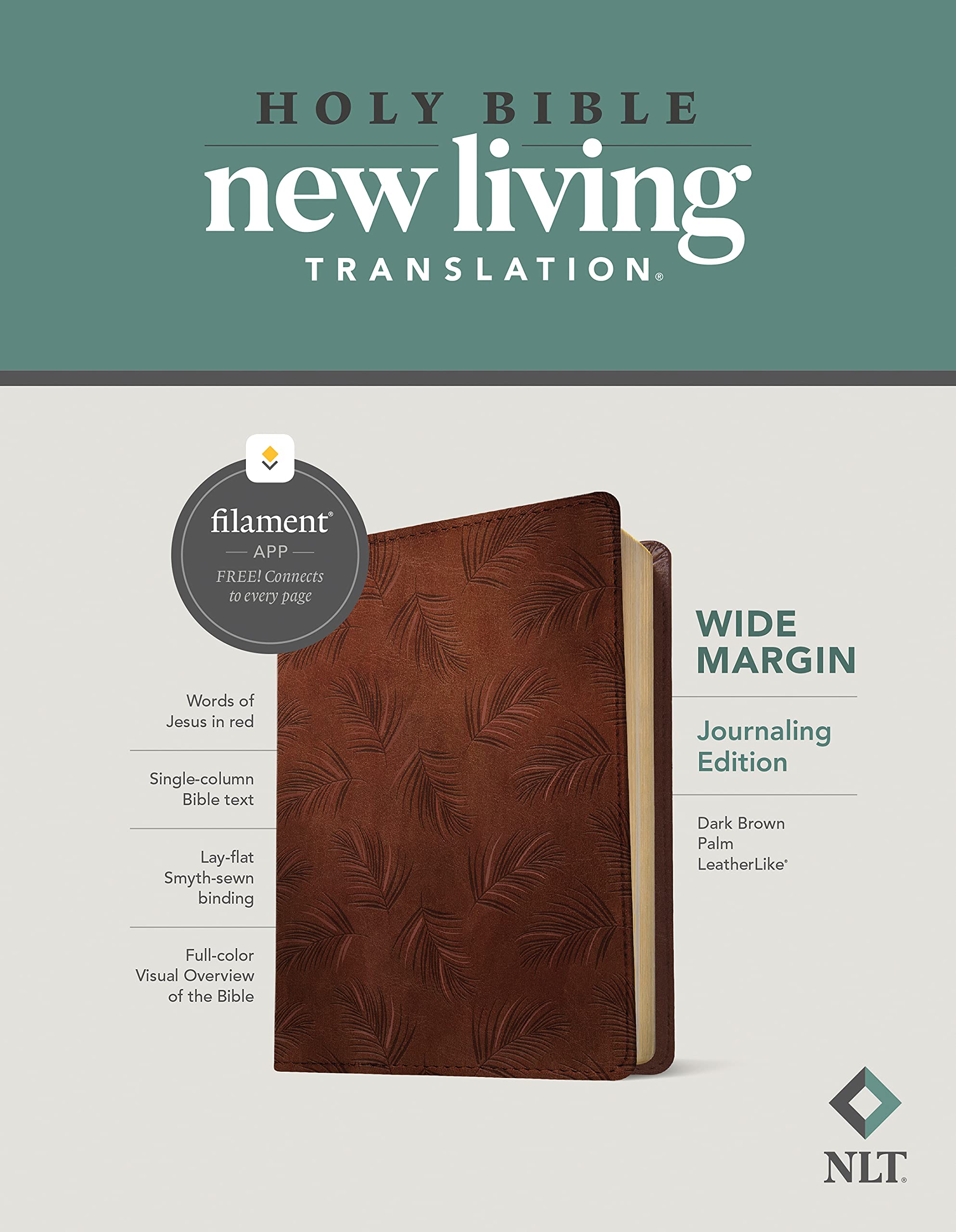 NLT Wide Margin Bible, Filament-Enabled Edition (Leatherlike, Dark Brown Palm, Red Letter) Imitation Leather – 8 March 2022