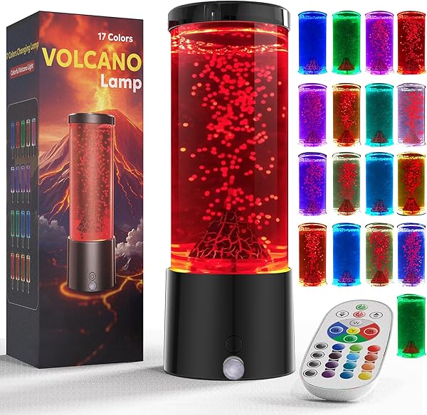 17 Colors Changing Volcano Lamp with Remote Relaxing Sensory Lamps for Kids & Adults Battery Operated Mood Night Light Home Room Decor Novelty Gifts for Boys Girls Teens Adults Autism Stress Relief