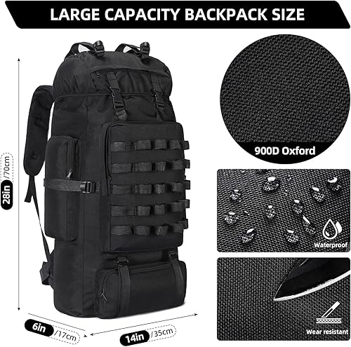 Miniatura 2 de Mochila de senderismo para acampar de 70 litros con cubierta de lluvia, mochila táctica militar grande, mochila impermeable Molle para viajes para