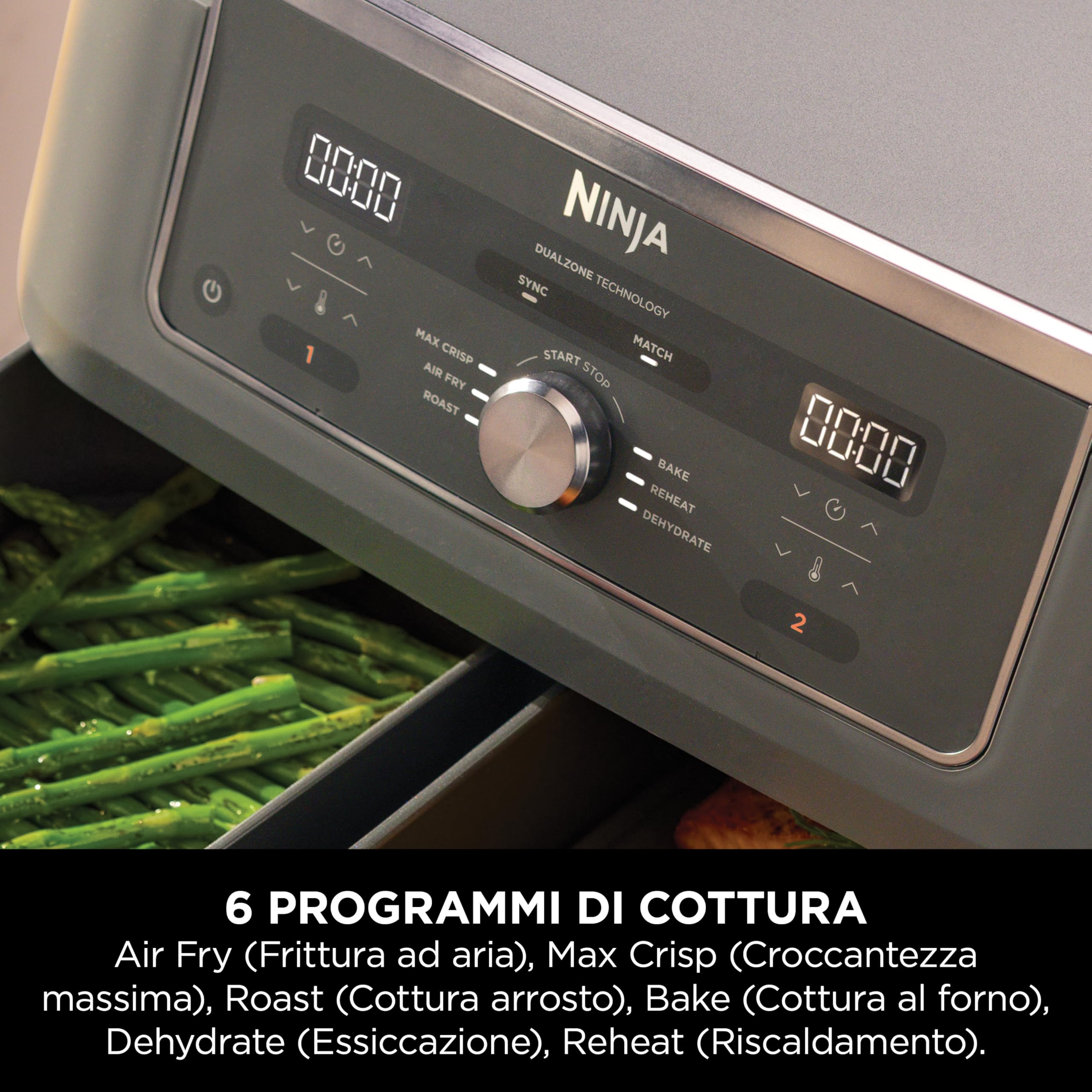 Ninja MAX Doppia Zona, Friggitrice ad Aria Digitale, Grigio/Piombo, DZ400EU | Cottura Senza Olio in 2 Cestelli Antiaderenti, Lavabili in Lavastoviglie, Capienza Totale 9,5L