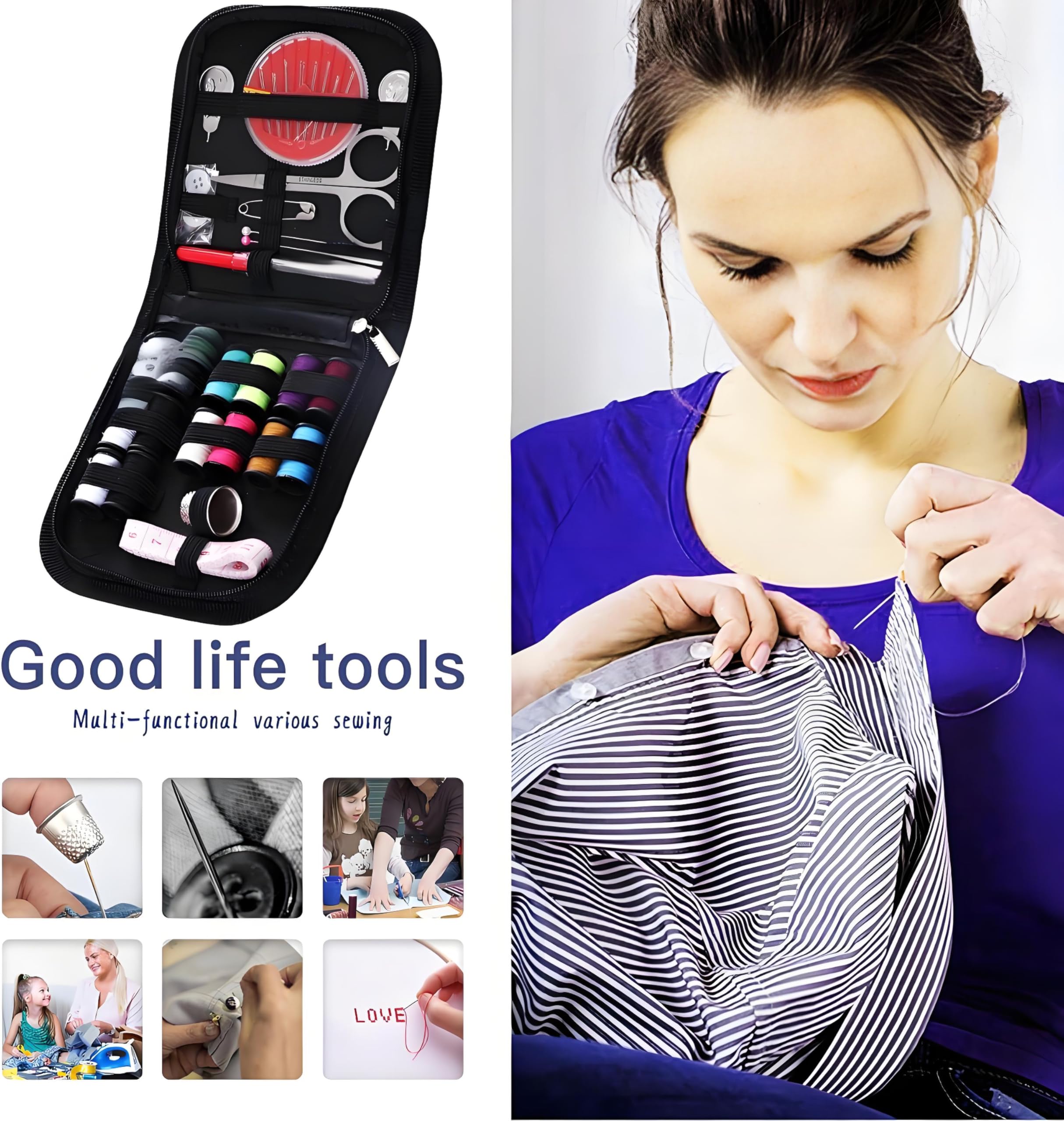 Kit Da Cucito Completo 126 Pezzi, Portatile Con Custodia Rigida Nera, Ago, Filo, Forbici E Accessori Per Riparazioni Fai Da Te, Viaggio Ed Emergenza - 2