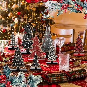 Moucuny 8 Pcs Wooden Christmas Trees Farmhouse Christmas Table Centerpieces