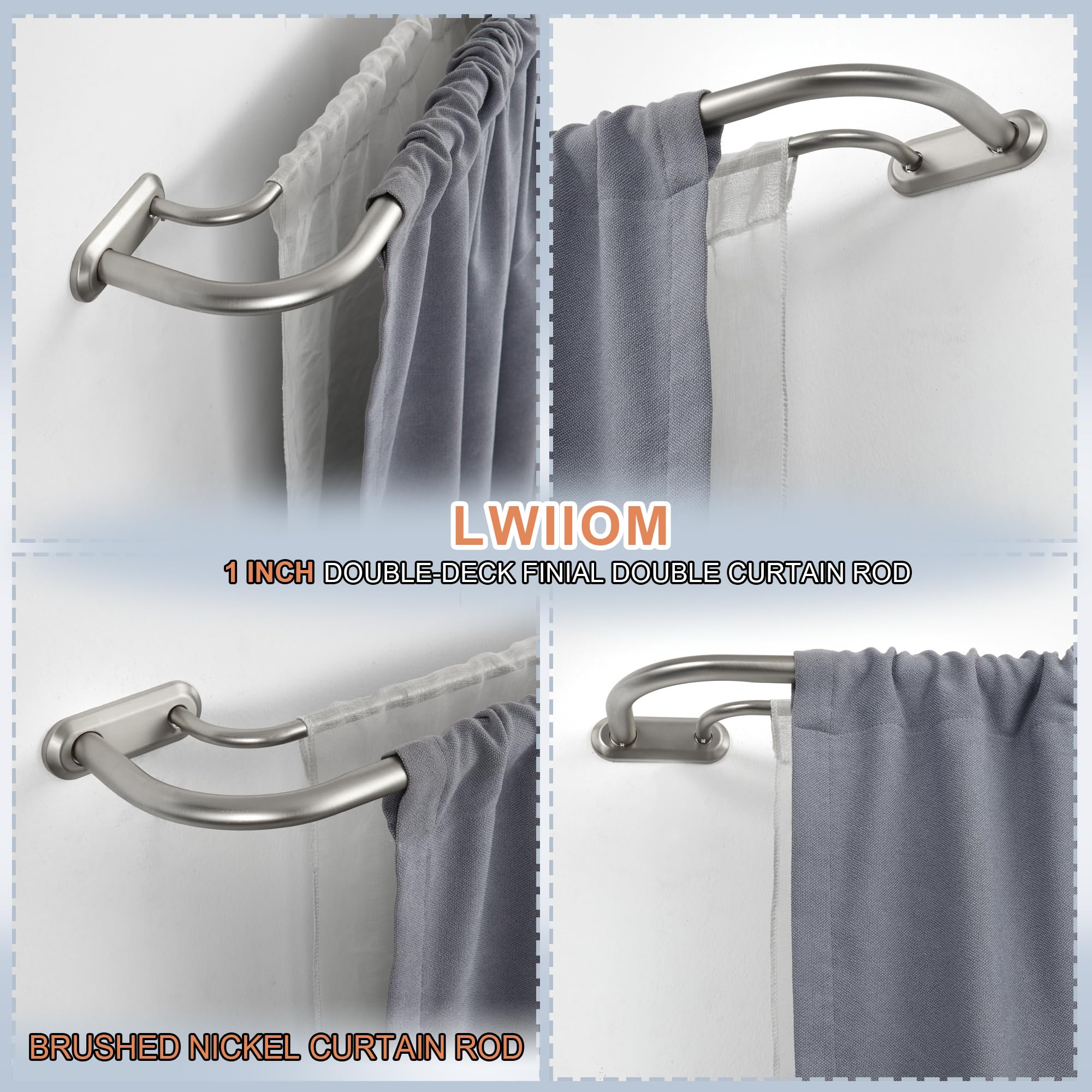Double Curtain Rod With Sheers Brushed Nickel Rod Double Curtain Rod 48-84 Inch - Brushed Nickel Wrap