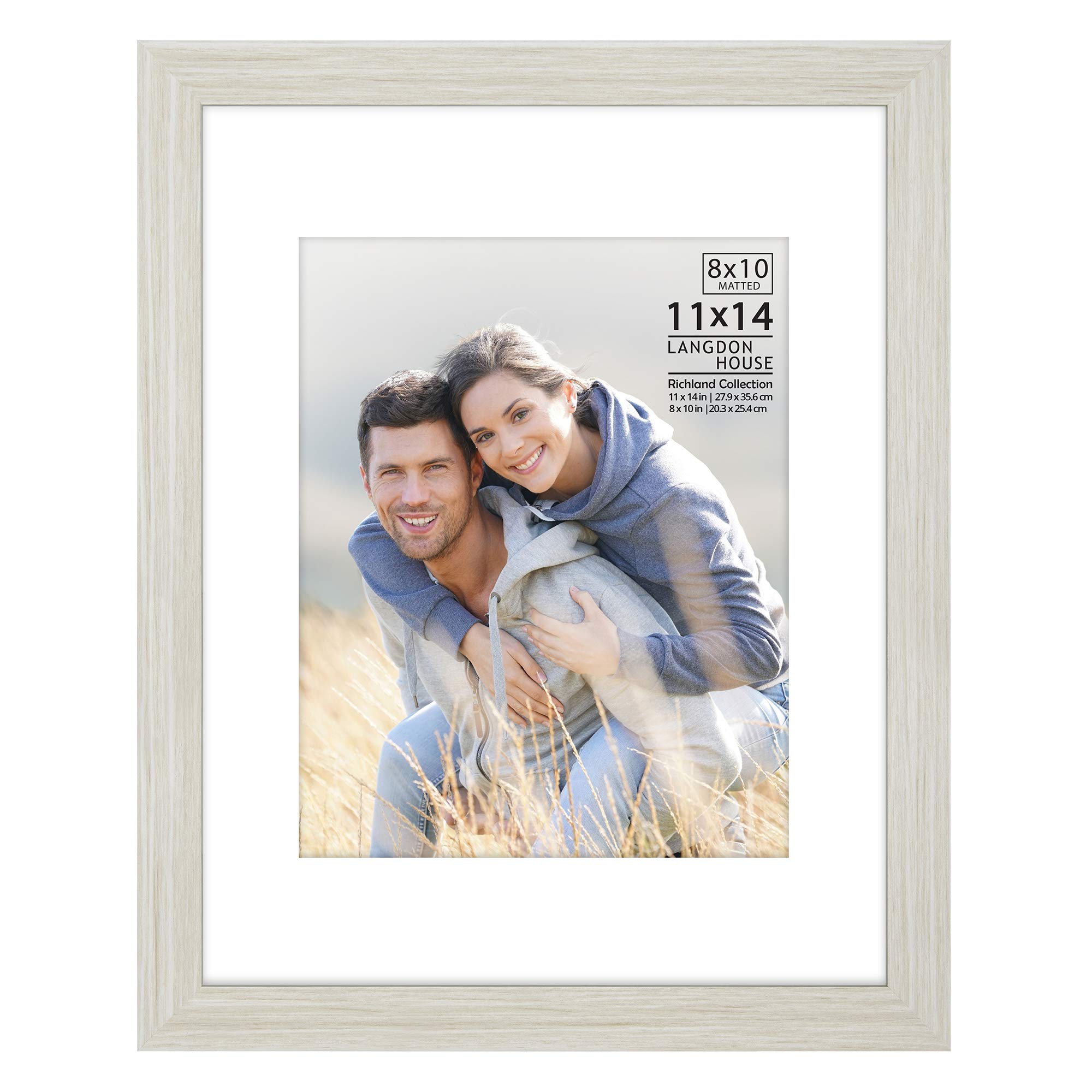 Langdon House11x14 Almond White Picture Frame w/Mat to 8x10, Woodgrain Style, Wall Mount Only, Richland Collection