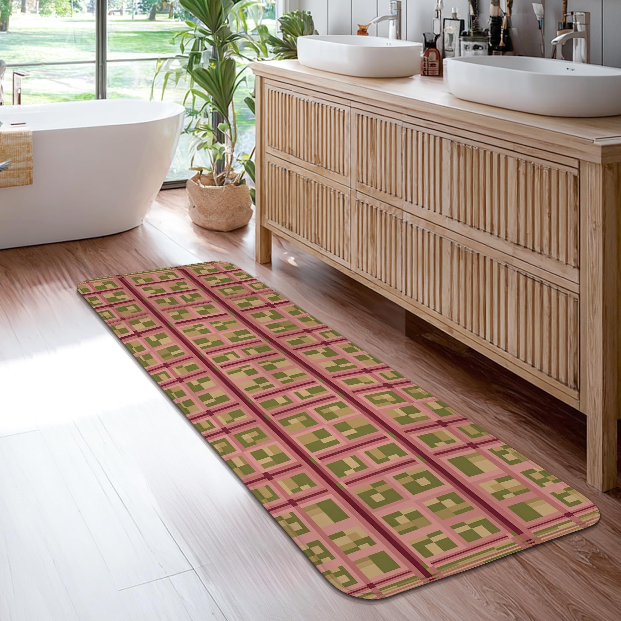 Tapis de couloir géométrique vert moderne 60x180 cm en éponge à poils courts
