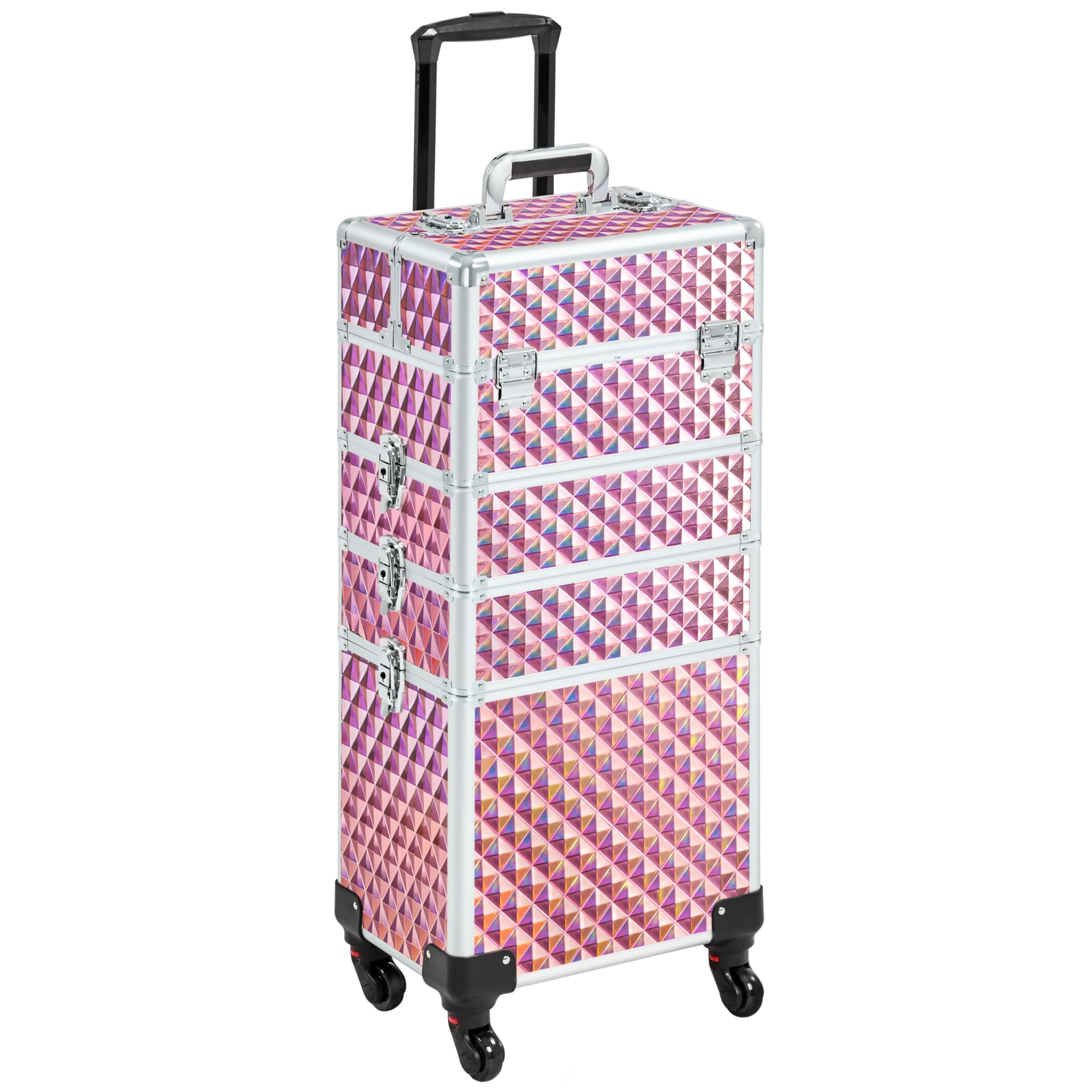 Valigia Porta Trucchi Trolley Make Up 4 in 1 Professionale Beauty Case Estetista Ruote Staccabili Rosa