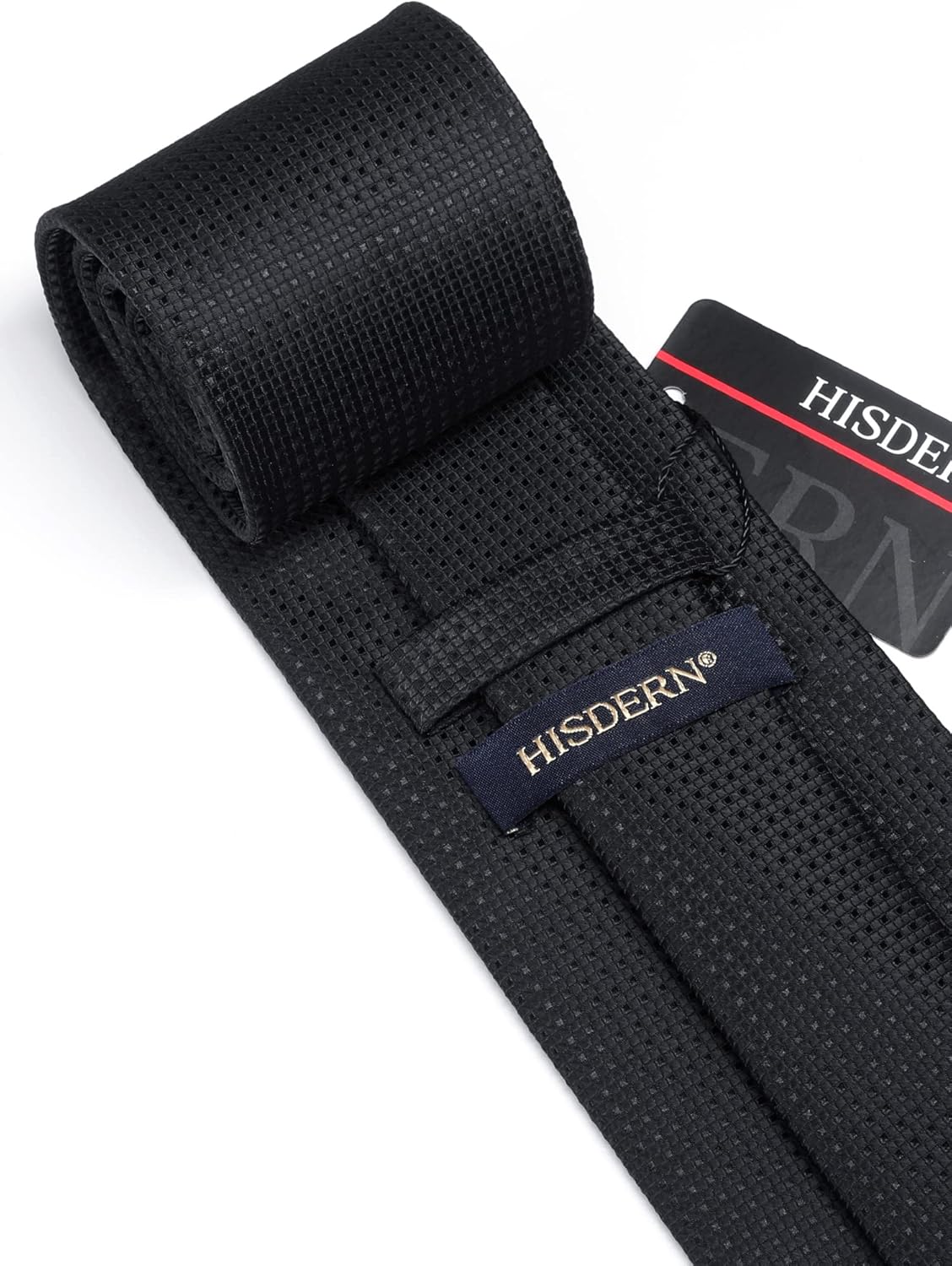 HISDERN Mens Solid Ties Formal Business Woven Tie and Pocket Square Cufflinks Set Classic Silk Satin Necktie Wedding - Image 8