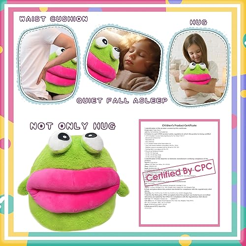 Miniatura 5 de ML.ENJOY Juguete de peluche de rana verde lindo peluche de rana con boca grande, juguete de peluche suave, regalo para adultos, niños y niñas,