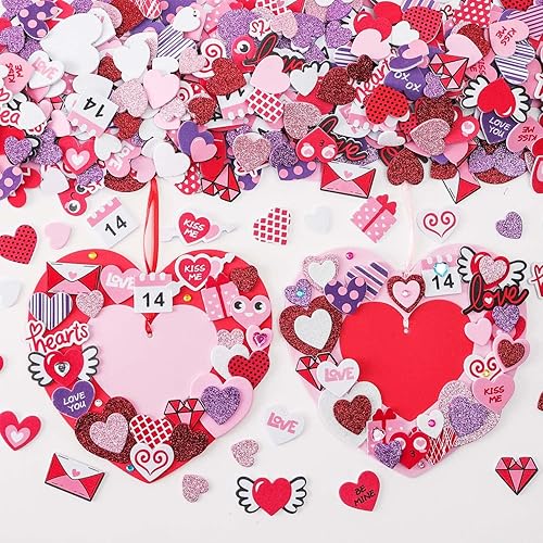 TINYFUTURE 18 juegos de coronas de espuma para el día de San Valentín, kits de manualidades, decoración autoadhesiva de corazón, letras de corazón,