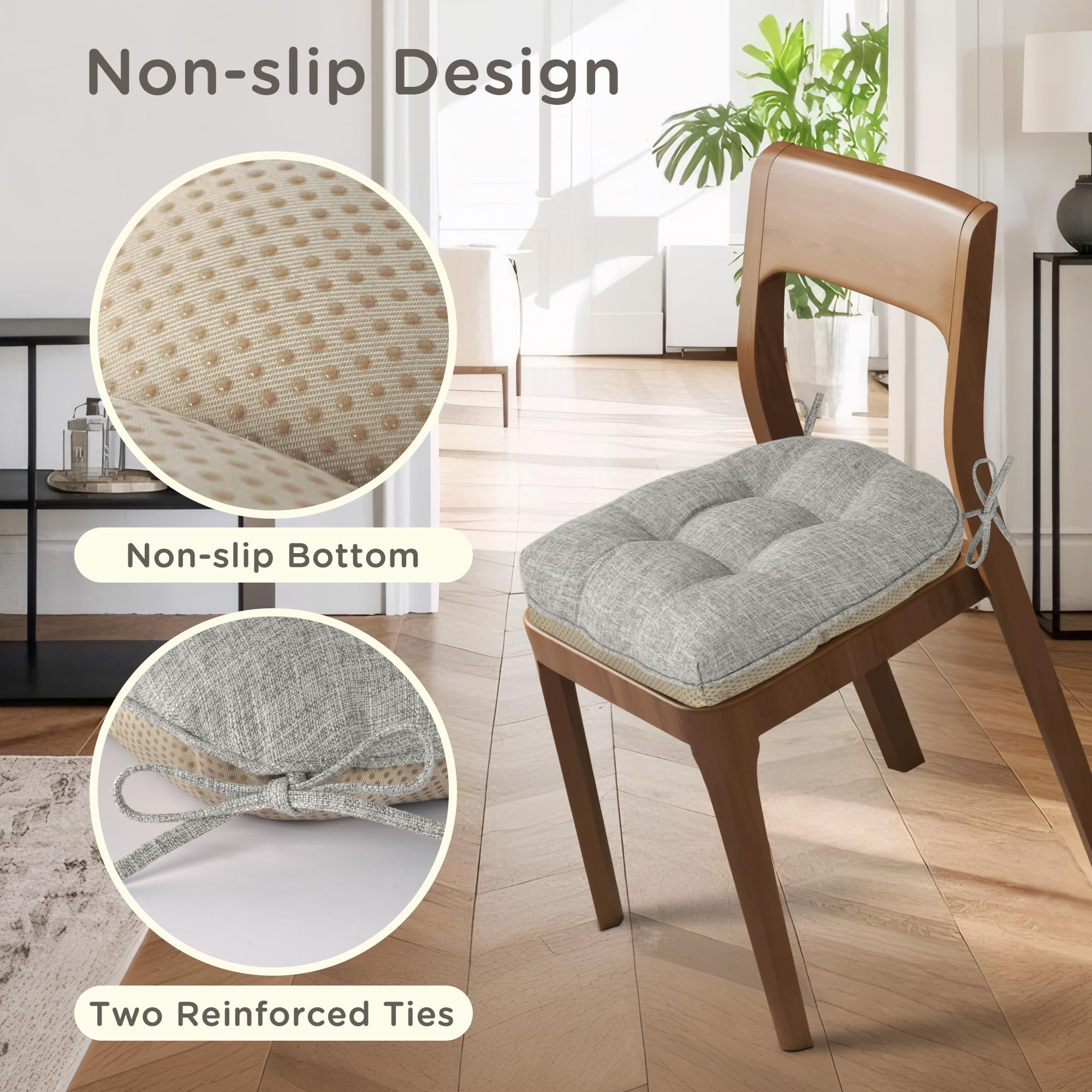 MineCozy Lot De 4 Coussins De Chaise D'intérieur Touffetés Antidérapants Avec Attaches – Coussins épais Pour Salle à Manger, Salle à Manger (40 X 40 X 10 Cm, Noir