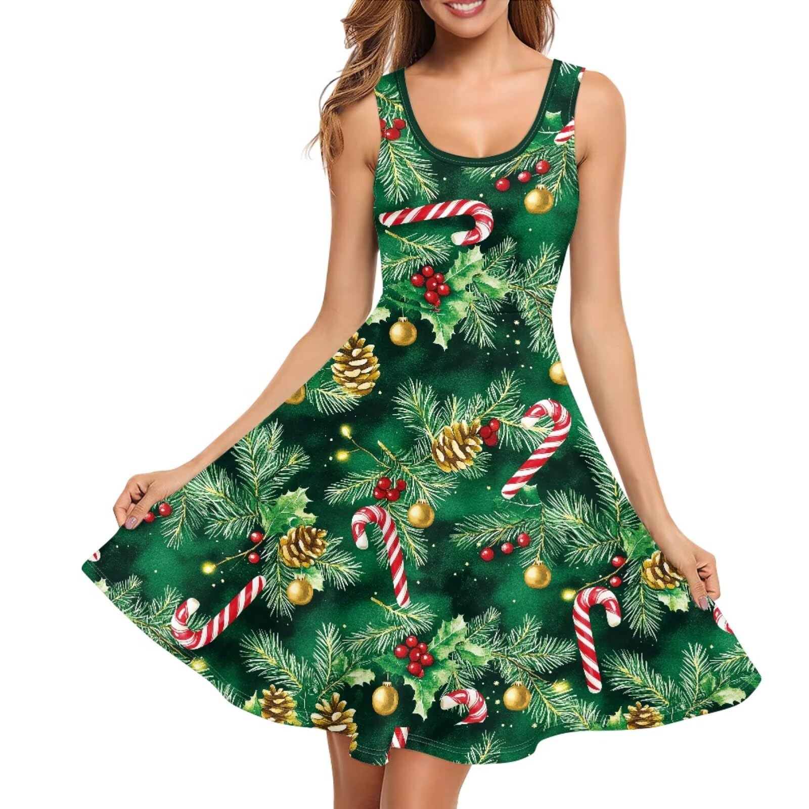 Women Stylish Tank Dresses Sleeveless Round Neck Midi Casual Dress with Pocket for Summer