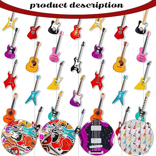 Miniatura 2 de Pancartas colgantes de guitarra, decoraciones de fiesta de cumpleaños, notas musicales, guirnalda de papel de roca para instrumentos musicales,