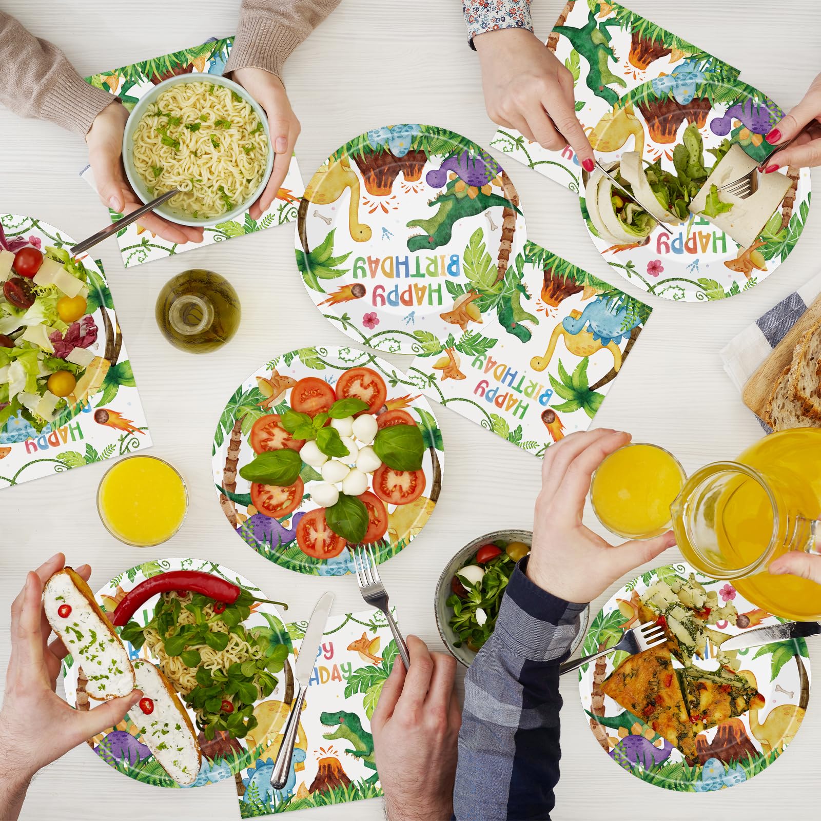 79 Pc. Pastel Dino Party Disposable Tableware Kit For 8 Guests