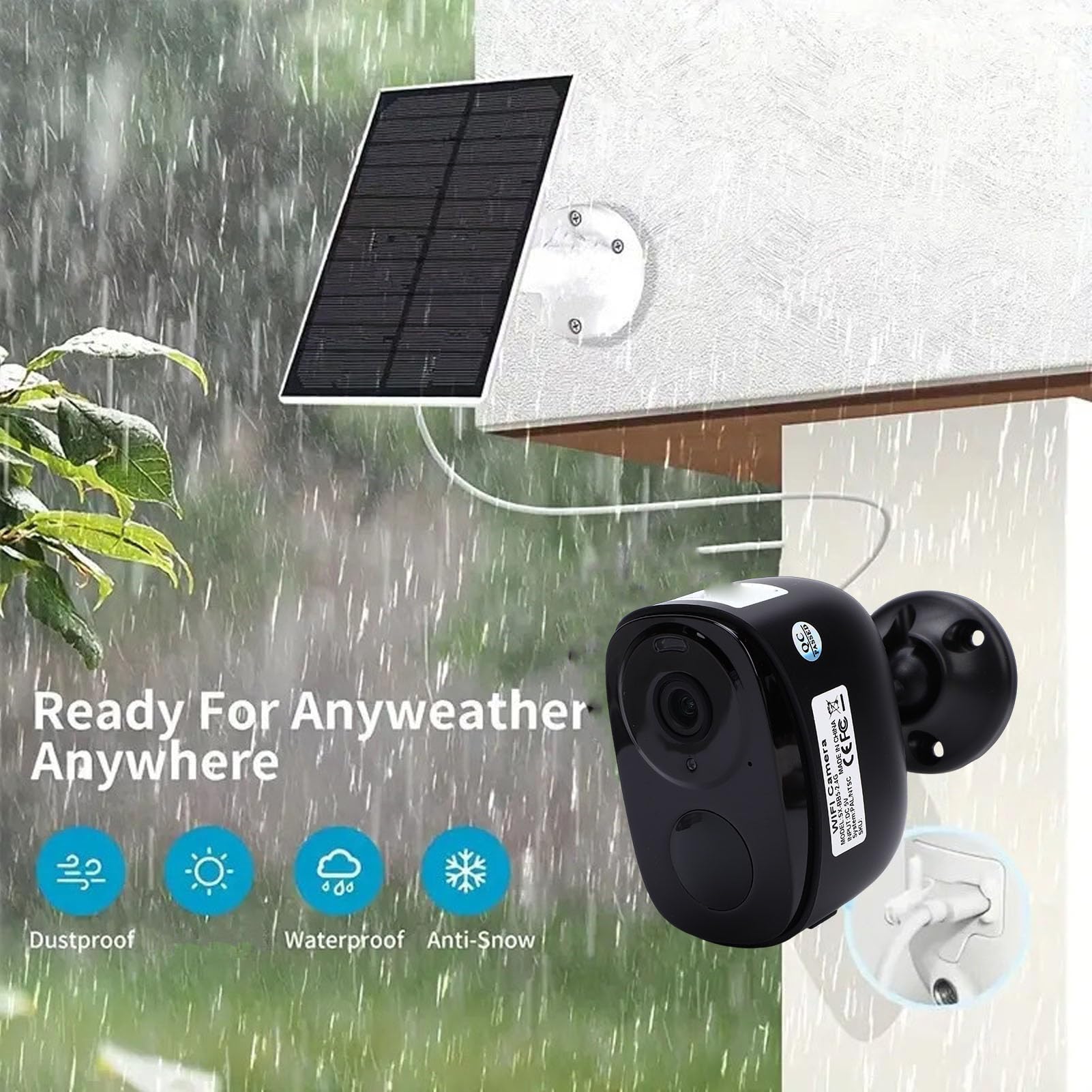 LICAEVEY Telecamera di Sicurezza Solare 2K HD 2.4GHz WiFi, Rilevamento Movimento PIR IP66 Telecamera di Sicurezza Esterna Impermeabile con Pannello Solare, Grandangolo 135°, Audio (BLACK)