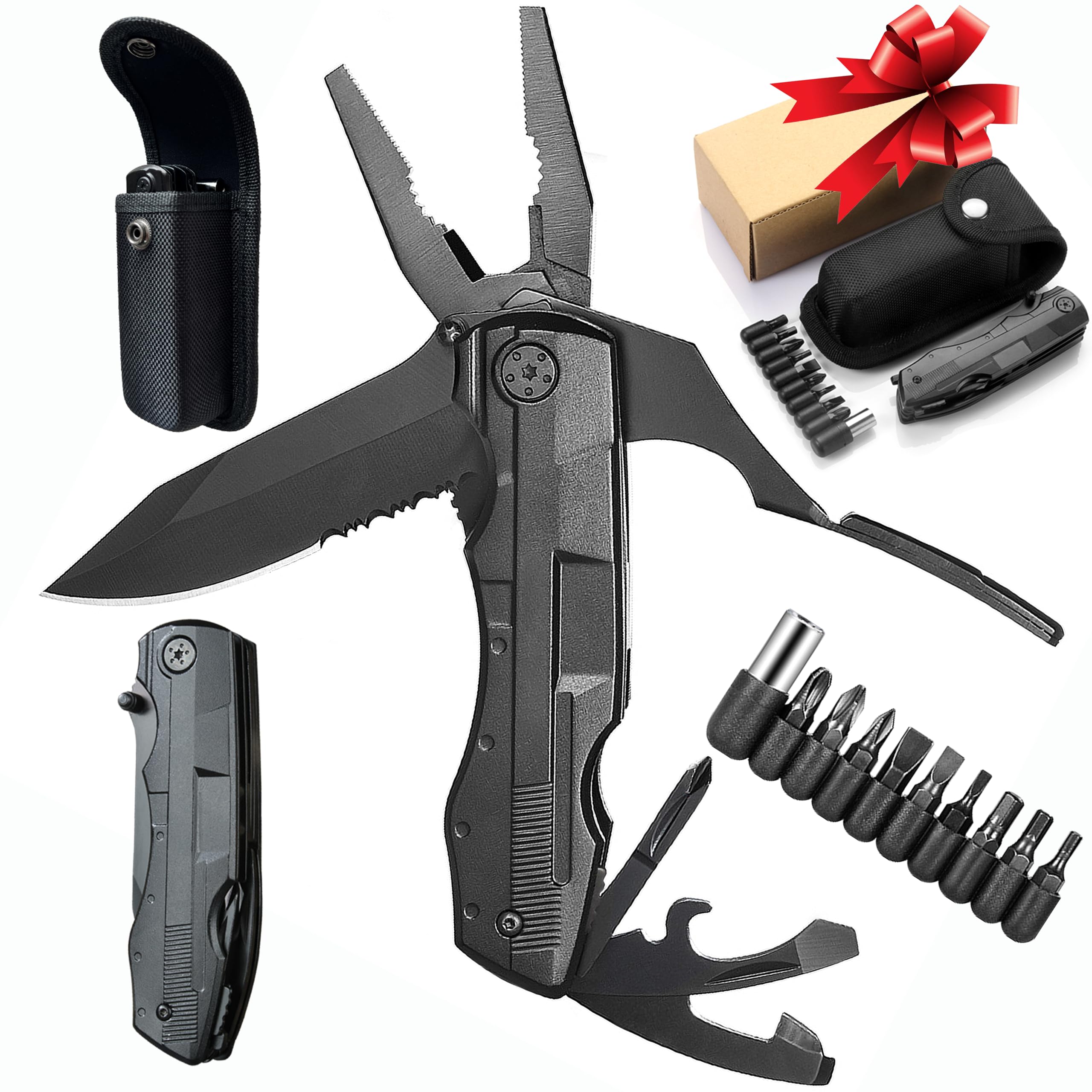 Premium 20-in-1 folding multitool knife with unique survival features