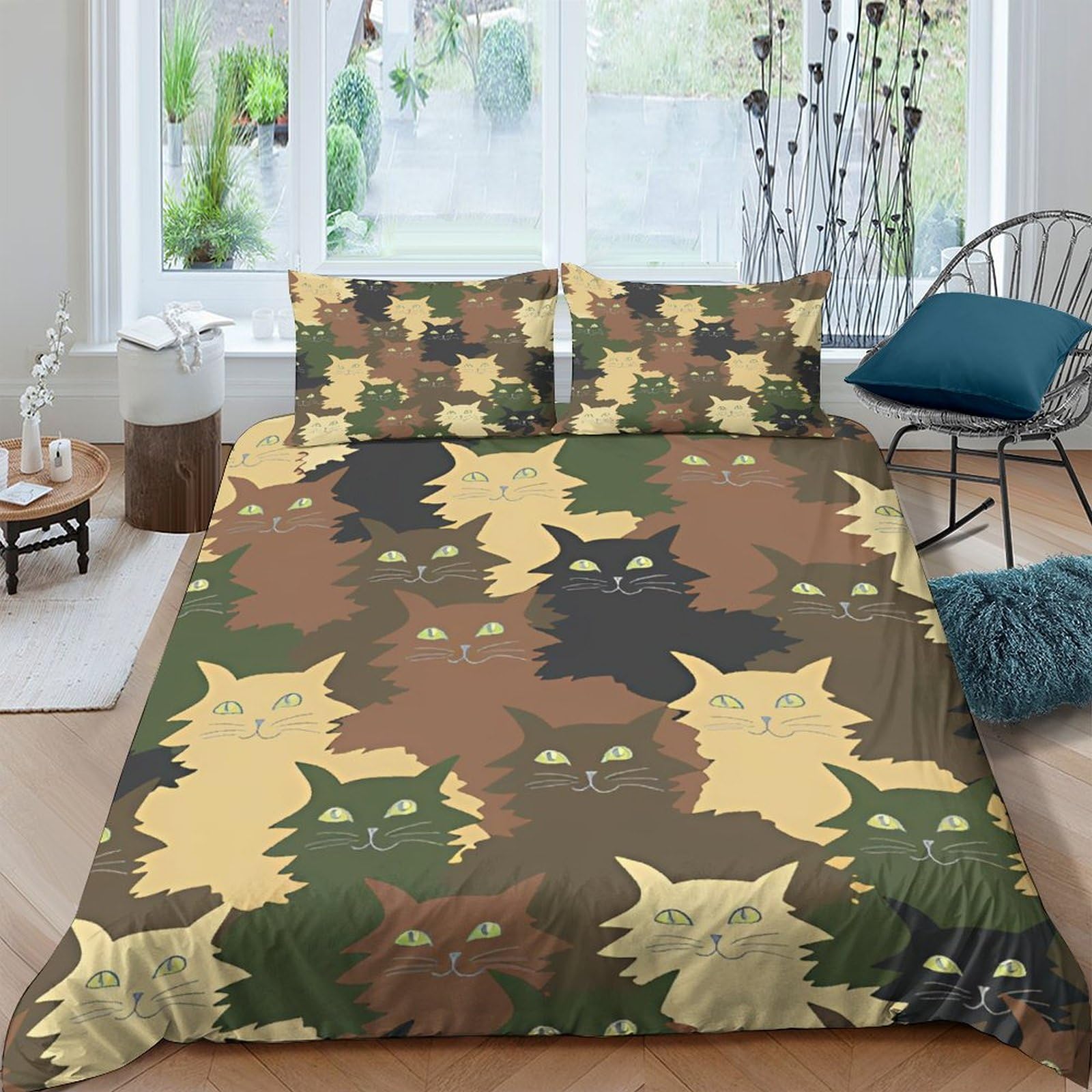 Housse de couette chat 3D fermeture éclair parure de lit microfibre douce 200x200