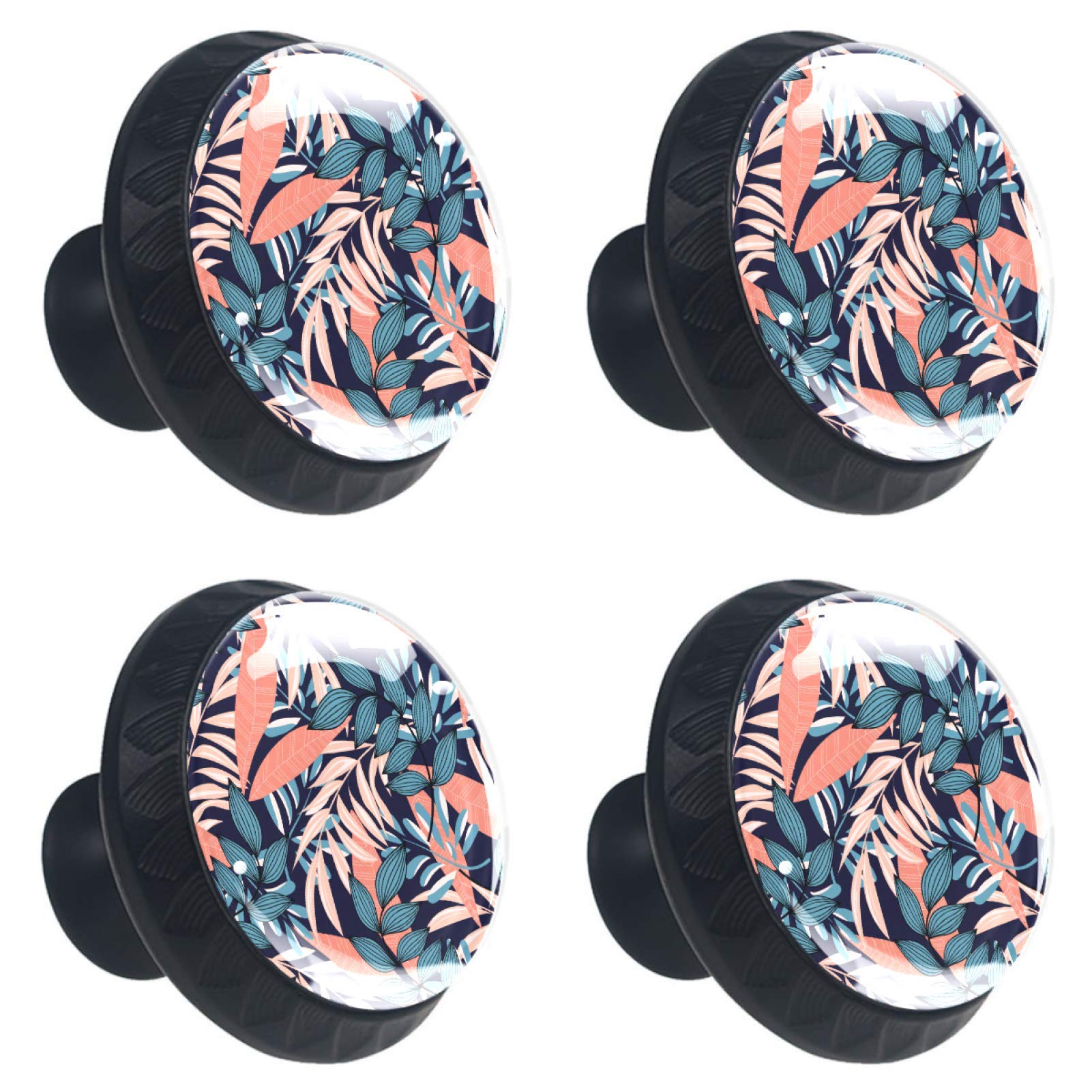 Boutons de tiroir multicolores en verre lot de 4 poignées avec motifs de plantes tropicales