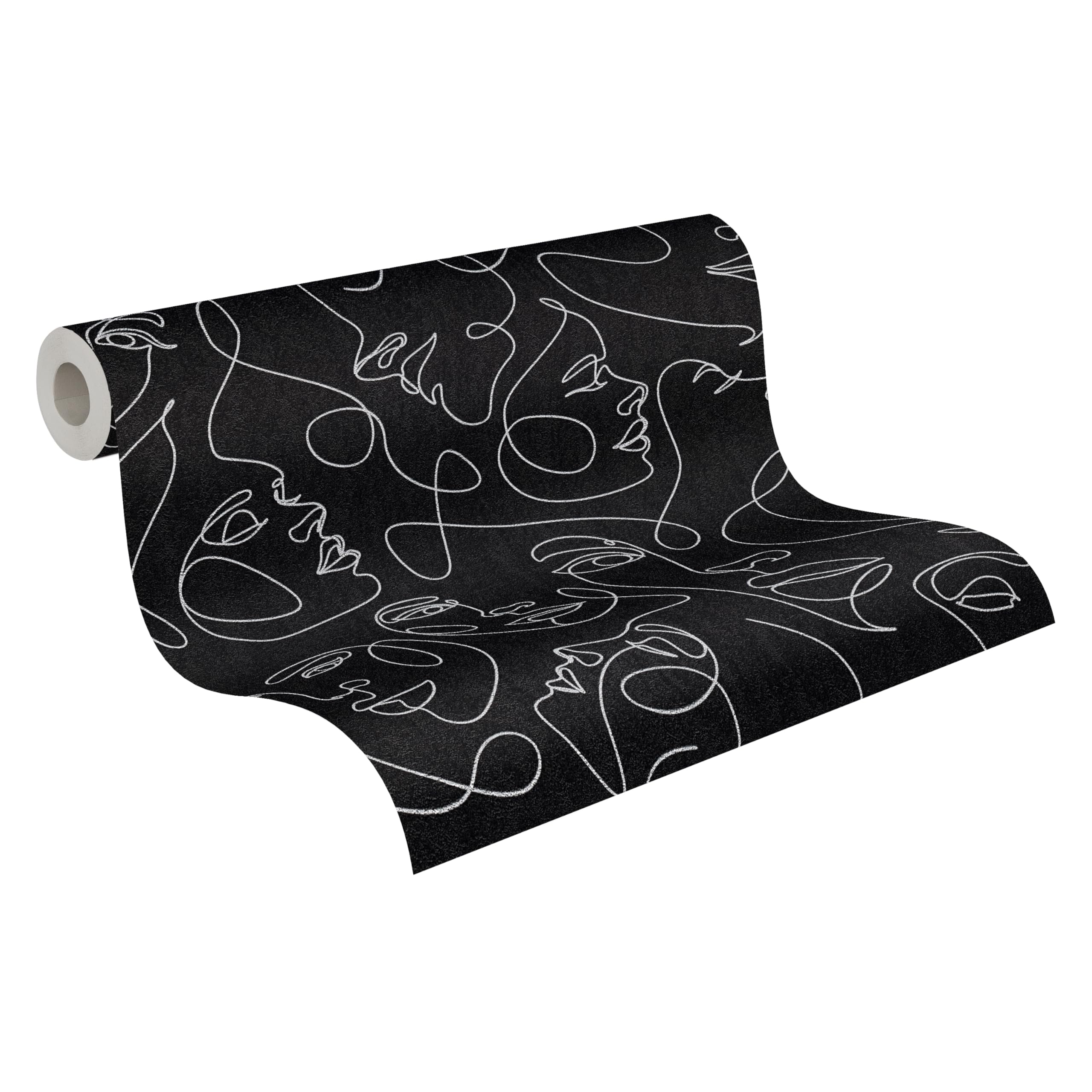 Papier peint intissé noir argent métallisé à motif abstrait géométrique 10m x 0,53m