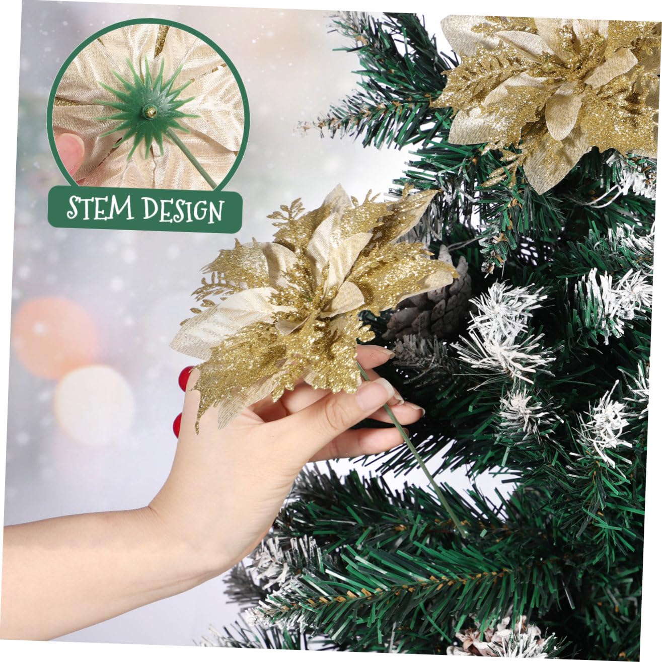 Alipis 12stücke Weihnachtsstern Glitzer Blumen Künstliche Poinsettia Dekoration Für Weihnachtsbaum Und Party Inkl Stängel Und Clips Für Festliche Arrangements Und Kreative Gestaltung
