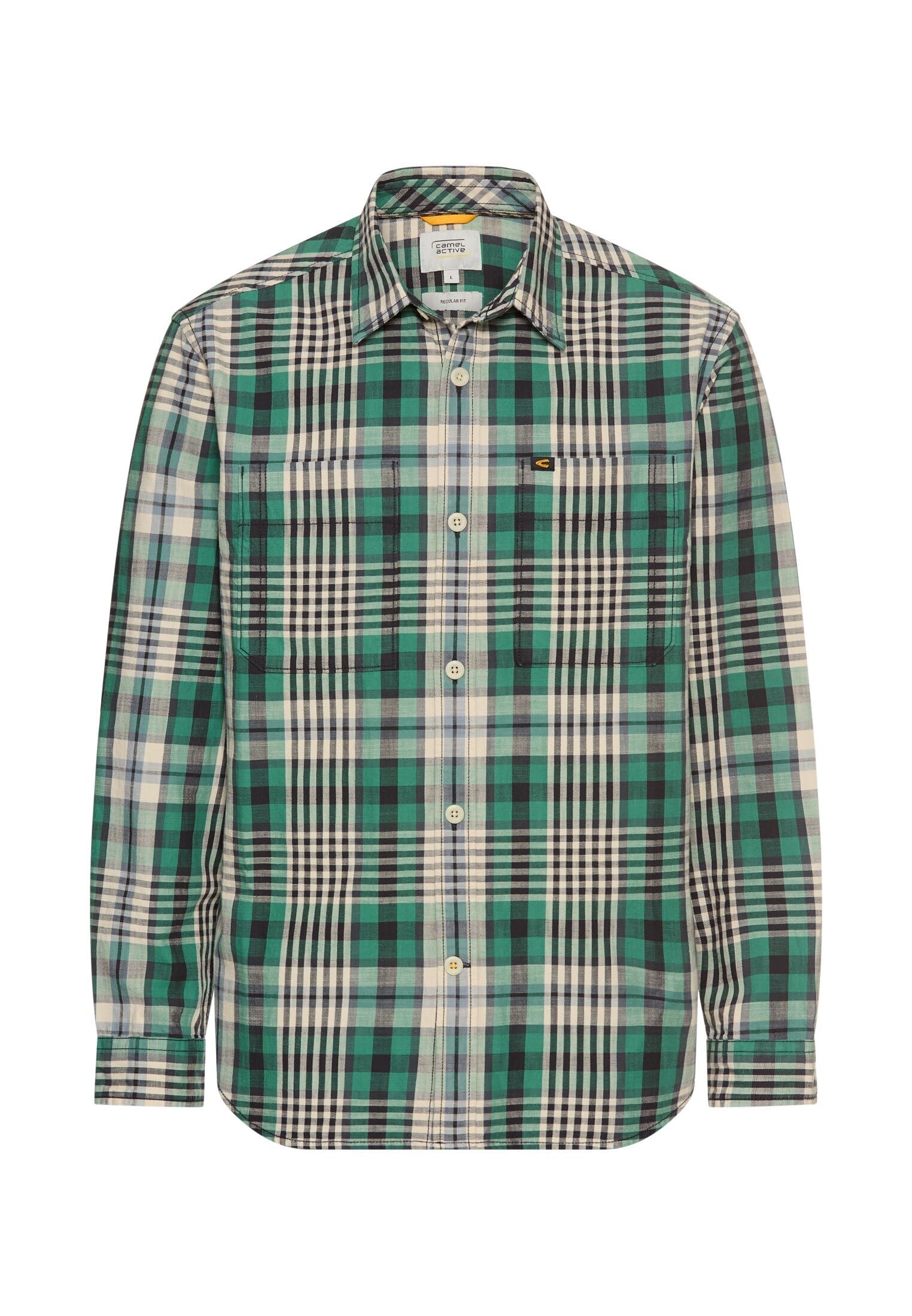 camel active Herren Langarm Hemd mit Kentkragen und Brusttaschen