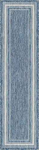 Vista 146 de Unique Loom - Colección Outdoor Border - Tapete para exteriores de borde suave - 5 pies 3 pulgadas x 8 pies, rectangular, azul/marfil azu/marfil