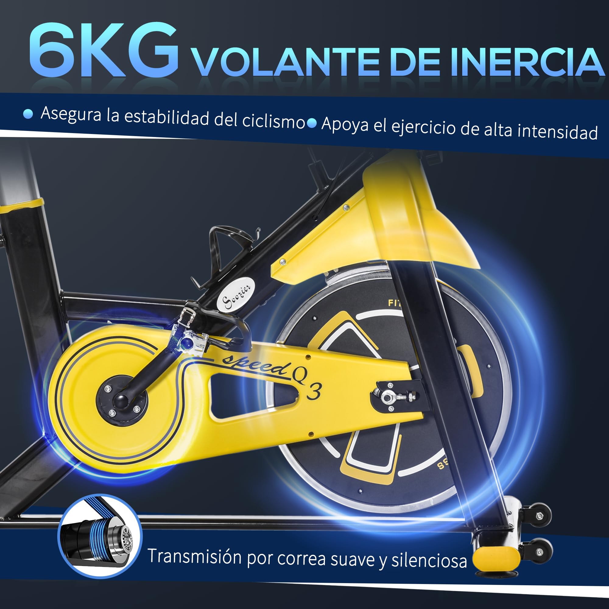 HOMCOM Bicicleta Estática con Resistencia Regulable Amarillo y Negro | Bicicleta de Fitness, Bici Estática, Pantalla LCD, Manillar, Ruedas, Asiento Ajustable, Soporte de Tableta para Gimnasio Casa