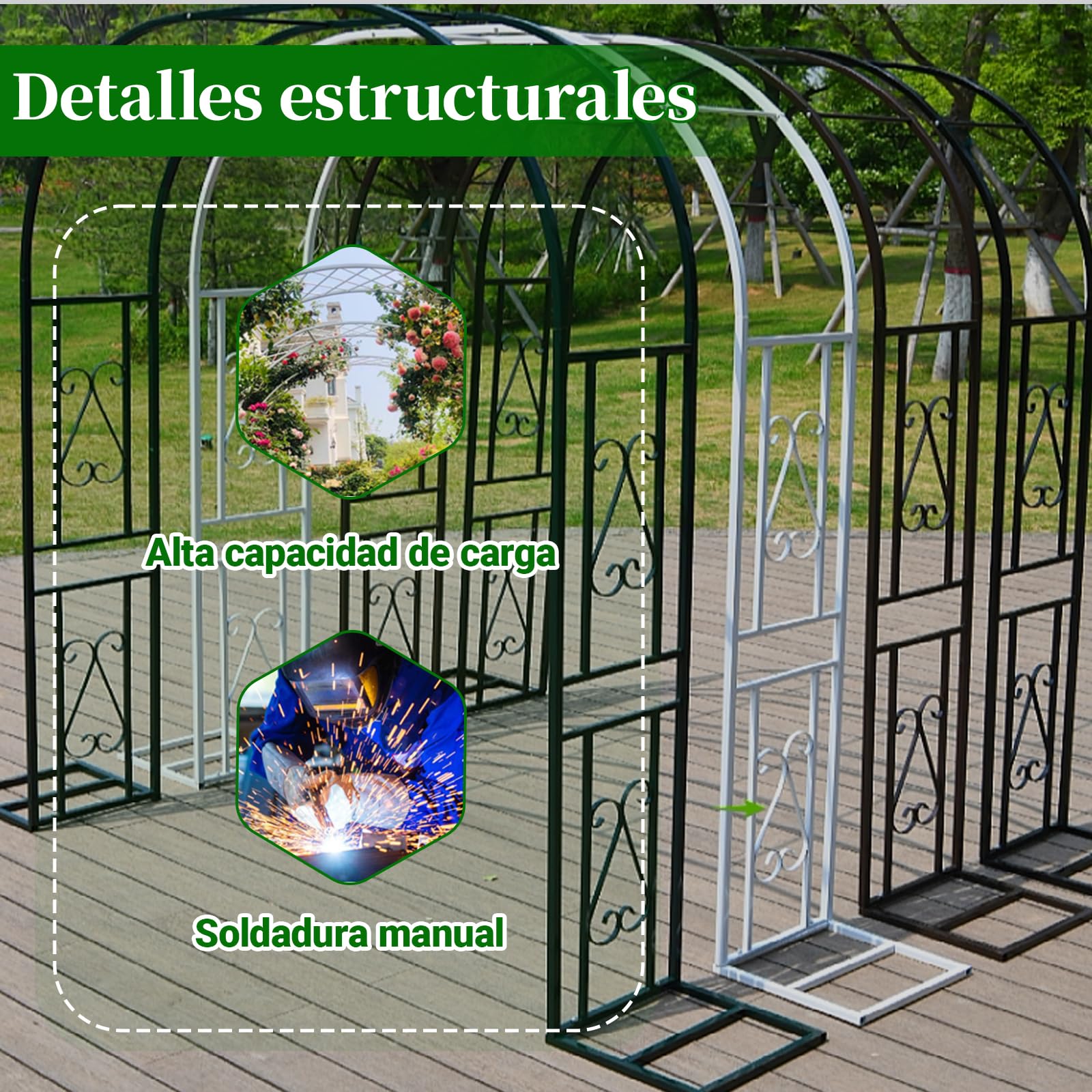 Arco de Rosas de Metal 300x40x230cm, Enrejado de Rosas, Arco de jardín para Plantas trepadoras, Arco para jardín, Arco para Bodas, Fiestas, Patio Trasero, Porche
