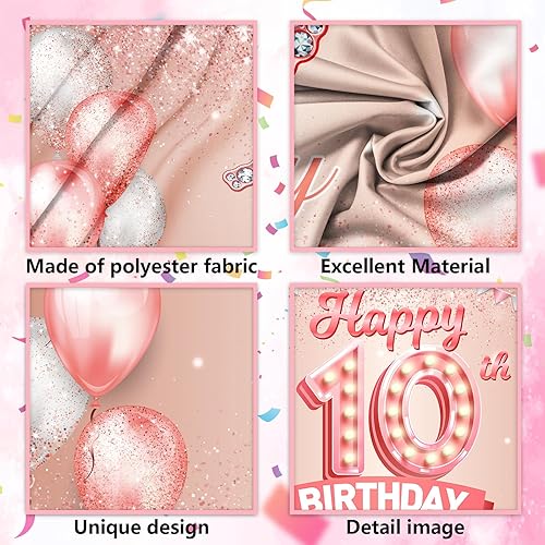 Miniatura 4 de Cartel de feliz cumpleaños número 10 de oro rosa, globos de confeti para niñas de 10 años, suministros de fiesta de cumpleaños rosa, regalos de