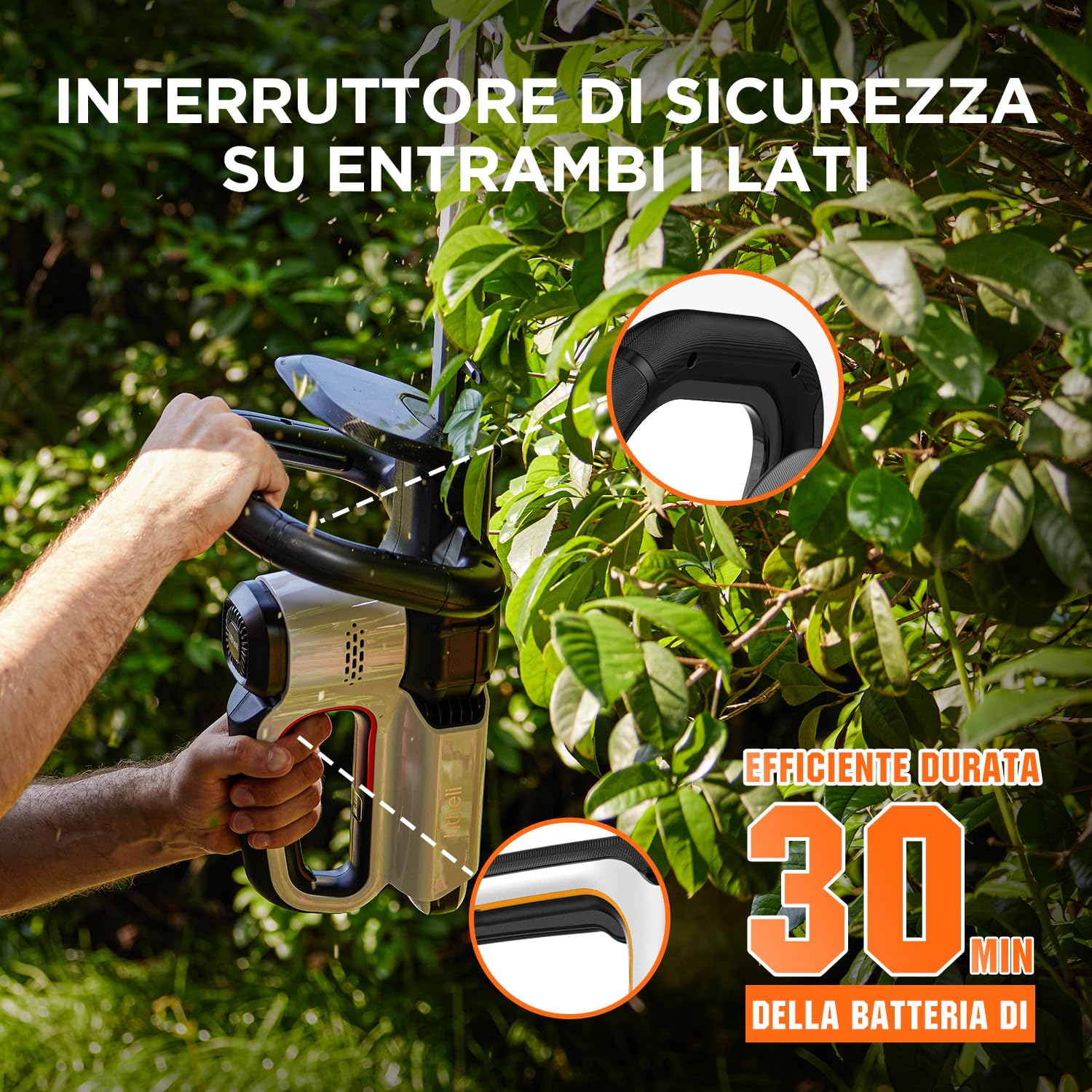 Litheli Tagliasiepi a Batteria 20V, Lunghezza Lama 56cm, 20mm Distanza tra i Denti, Con Batteria da 10000mAH, Tagliasiepi Elettrico