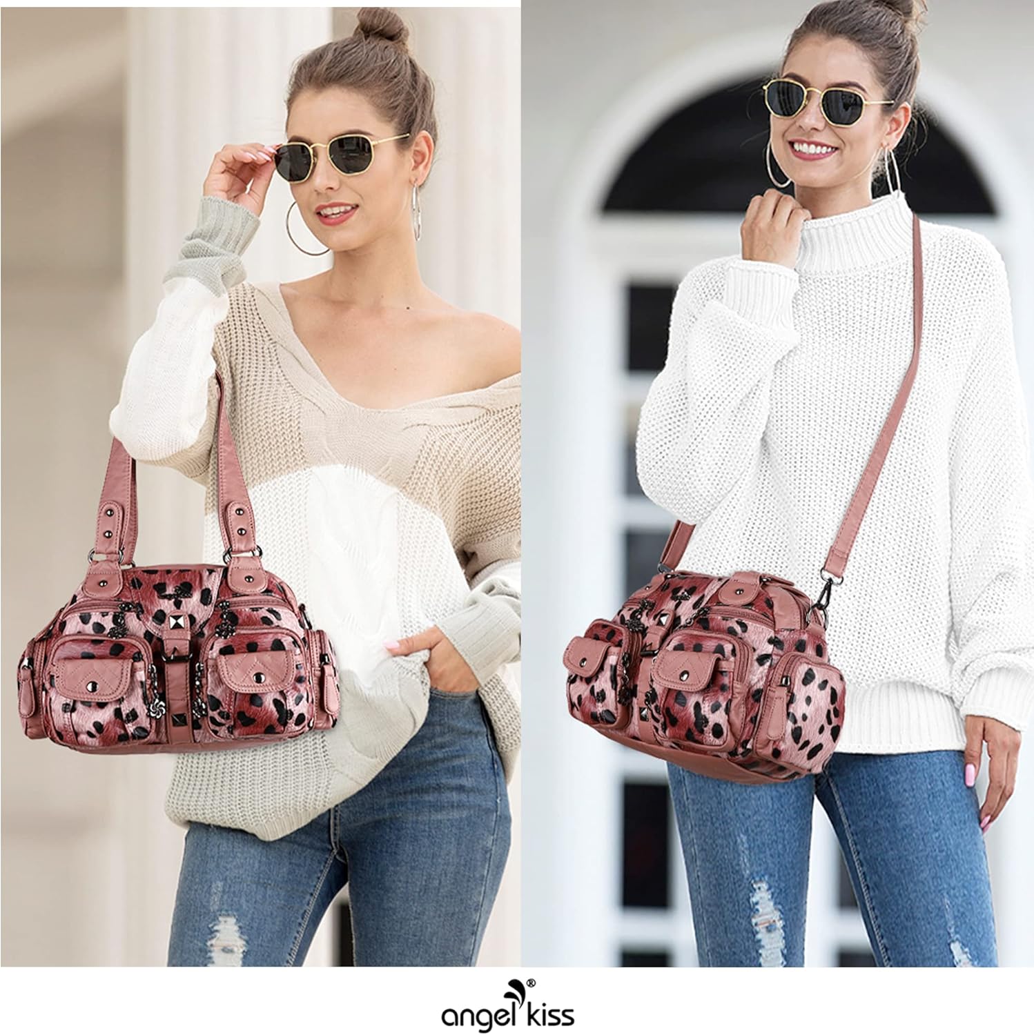 Angel Kiss Hobo Crossbody Purses for Women Shoulder Bag Multipocket Soft Hobo Purses Removable Strap Leather Handbags - Image 2