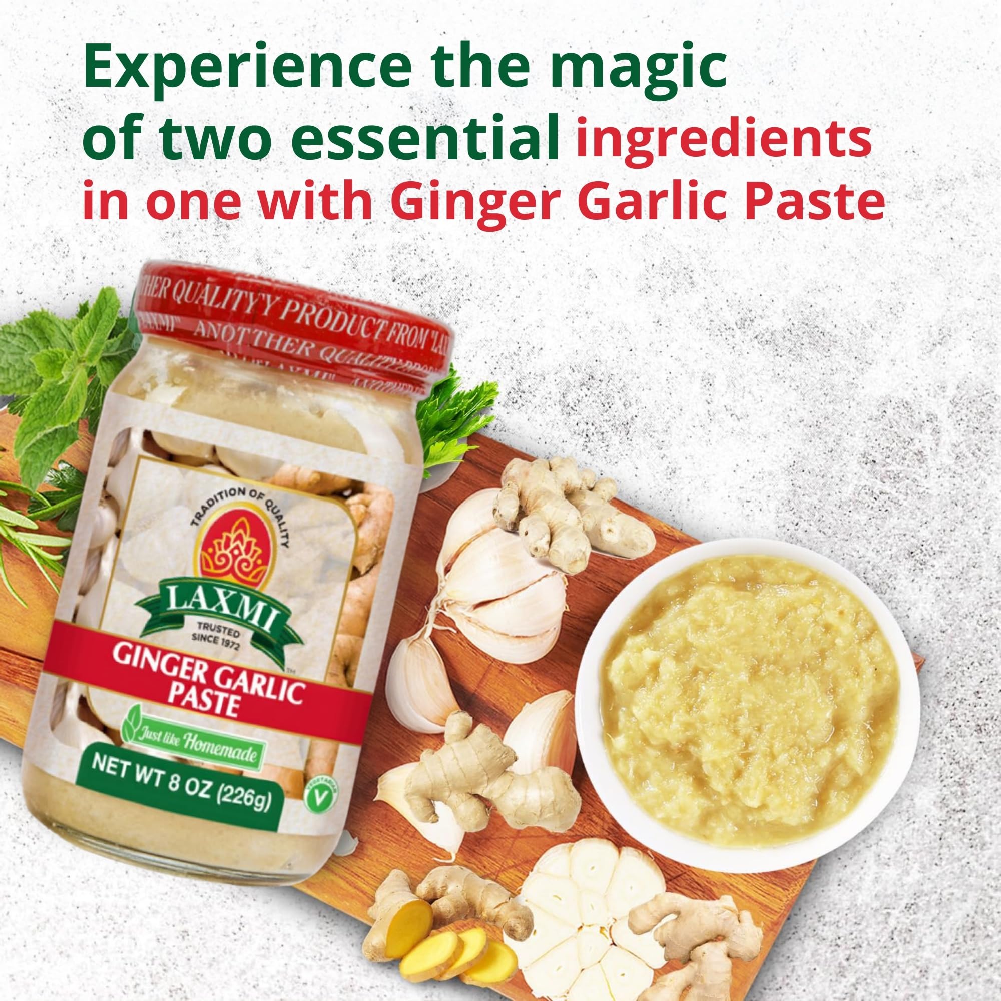 Laxmi Ginger Garlic Paste, 8 oz | Ginger and Garlic Paste in a Jar | Garlic and Ginger Paste for Cooking | A pure fresh staple