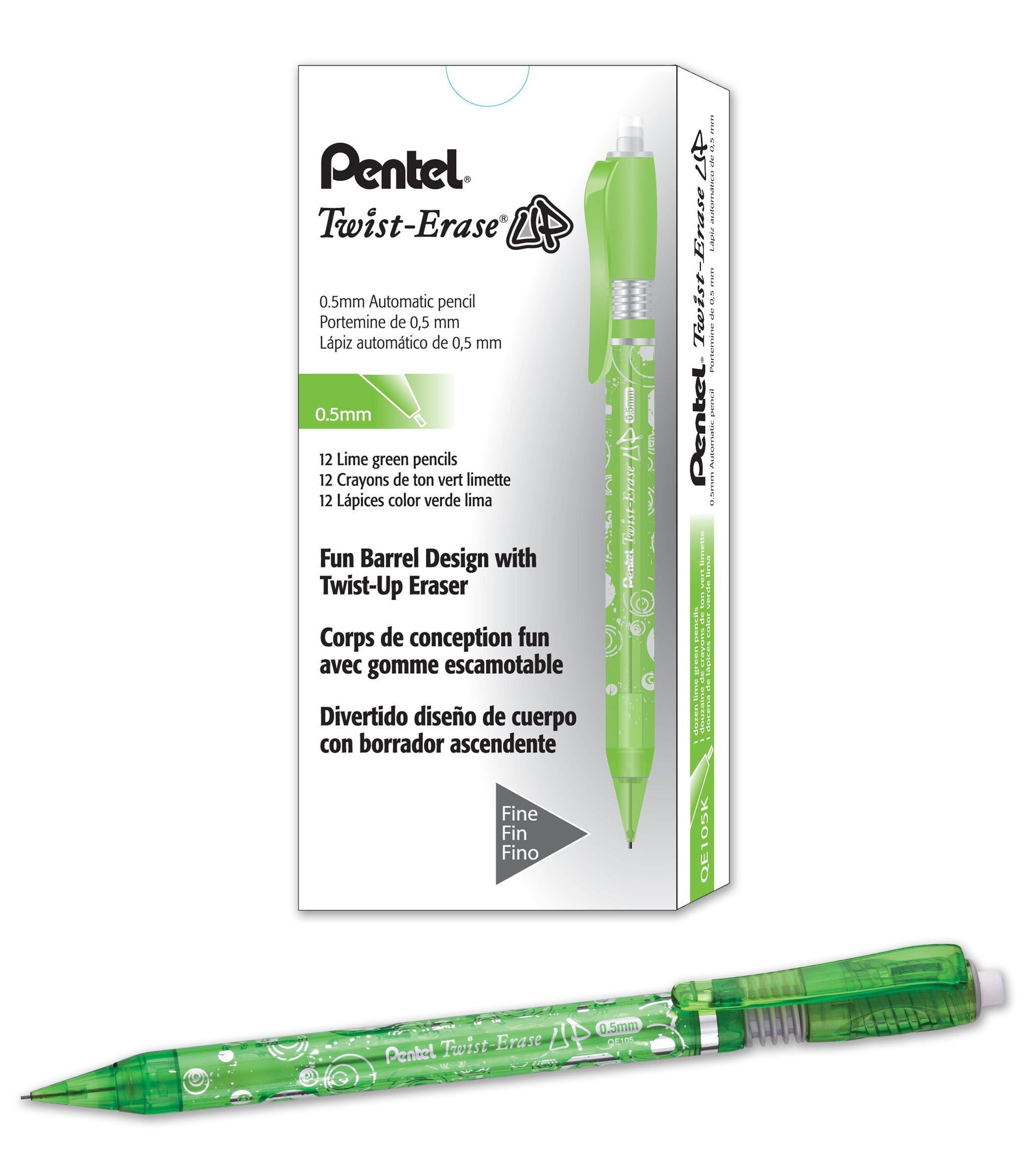 Pentel Twist-Erase UP Mechanical Pencil (0.5mm), Lime Barrel, Box of 12 (QE105K)