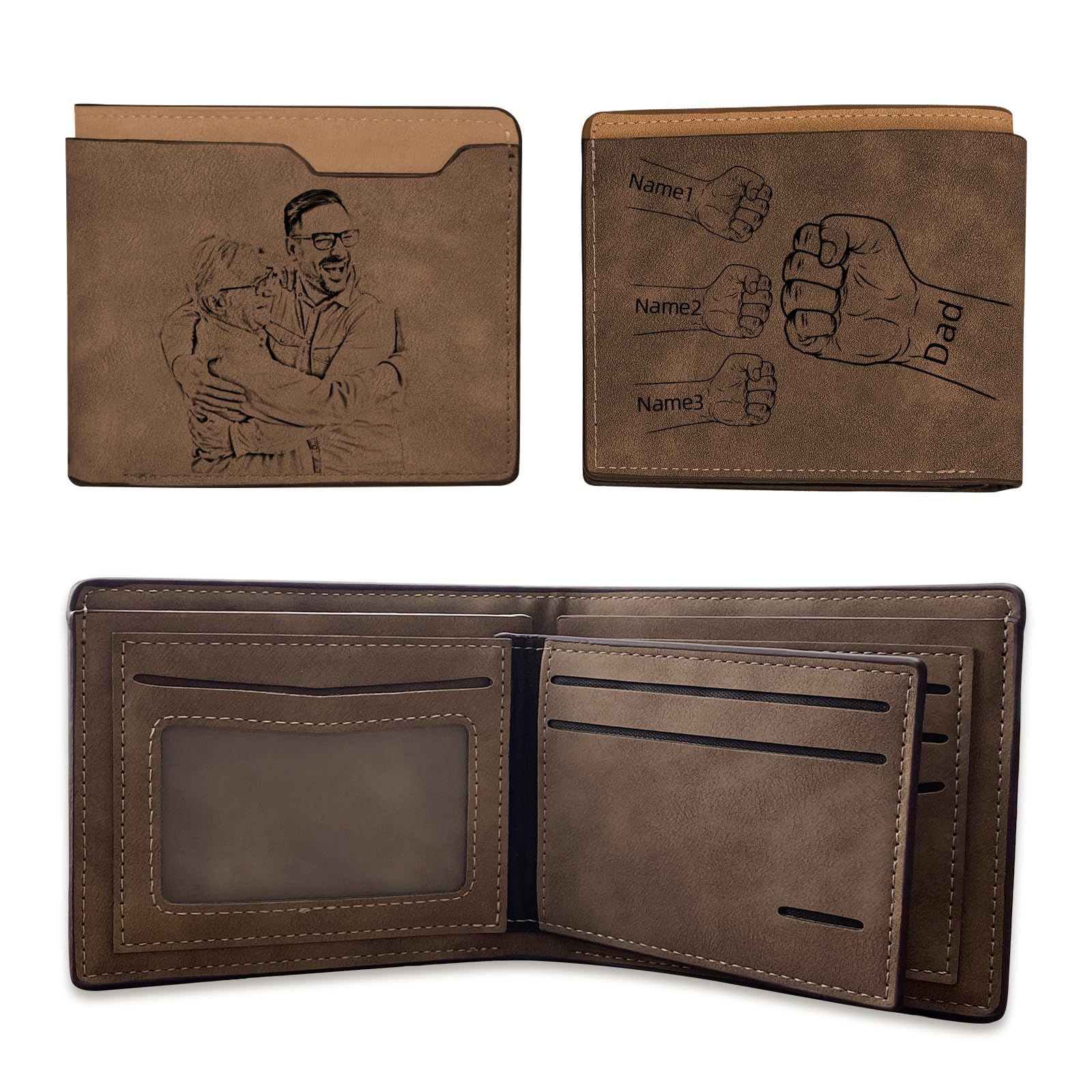 BEXOA EDC Custom Photo Wallets for Men Personalized Engraved Picture Name Wallet Gift for Fathers Day from Daughter/Son/Wife,for Boyfriend Husband