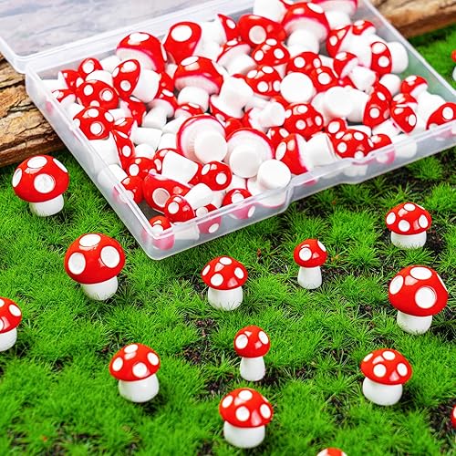 Miniatura 5 de MGZTTHW 120 piezas de mini figuras artesanales de hongos de resina para hadas, micro paisajes y jardines de bonsái adornos para pasteles de hongos y