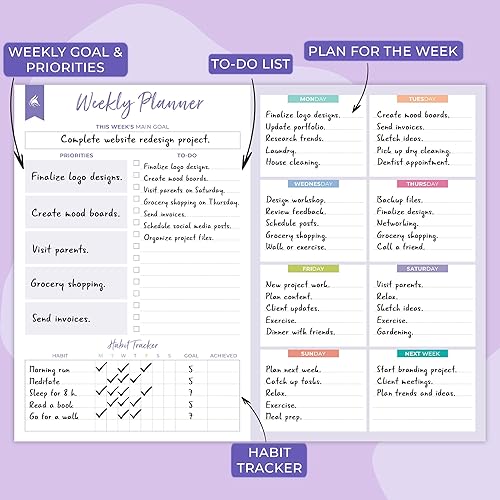 Miniatura 2 de Clever Fox Planificador semanal de escritorio  Bloc de notas semanal de tareas y bloc de notas de planificación para aumentar la productividad, 50