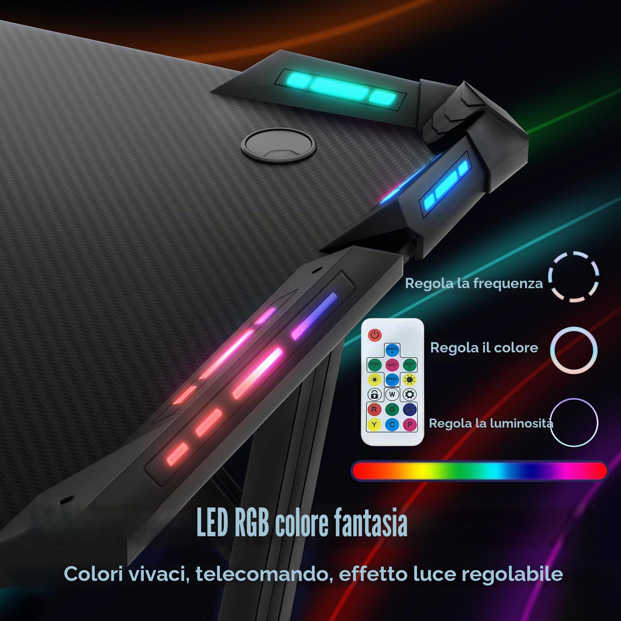 Aufun Scrivania da gioco Bureau Gaming Table Gaming con LED per computer, tavolo da gioco, 120 x 60 cm, stabile scrivania in PC con rivestimento in fibra di carbonio, tavolo da gioco ergonomico