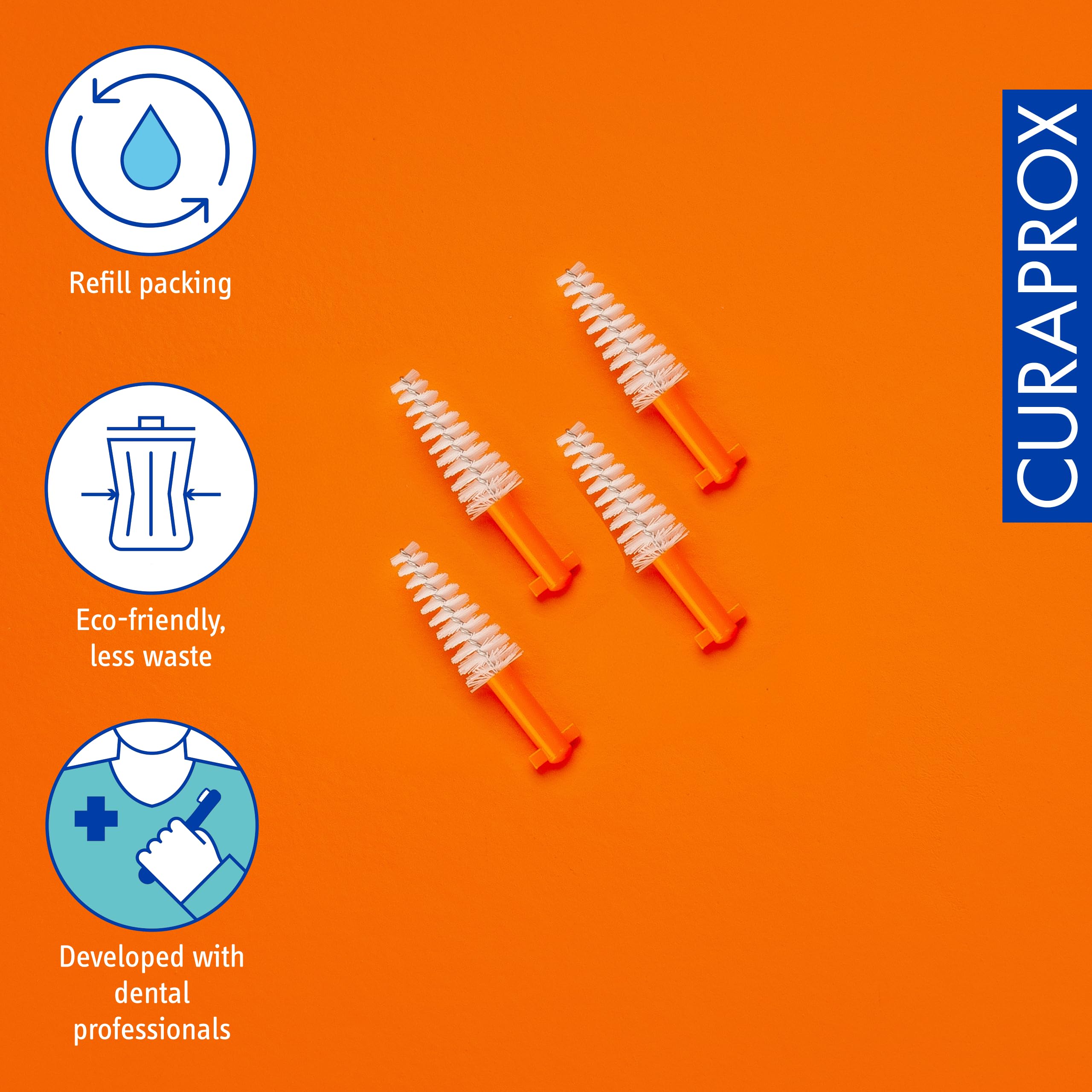 Curaprox Interdental Brush Refill Ortho – Size 14 do aparatów ortodontycznych i opieki ortodontycznej/Ultra-cienkie włókna/pomarańczowy / 4-Pack/zaprojektowany w Szwajcarii
