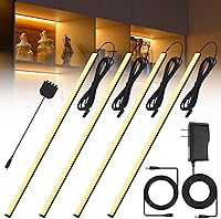 JUSJUBR 4-Pack 12-Inch Black LED Display Shelf Lights, Dimmable 3000K Warm White with Memory for Cabinets, Pantry, Showcase