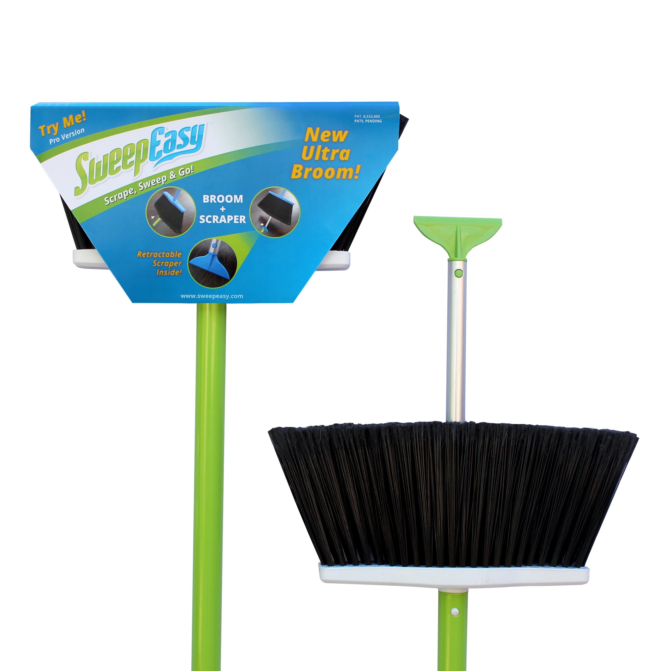 SweepEasy New Broom As Seen On Shark Tank. for Indoor and Outdoor Use Retractable Handle with Scraper Making Sweeping Easy