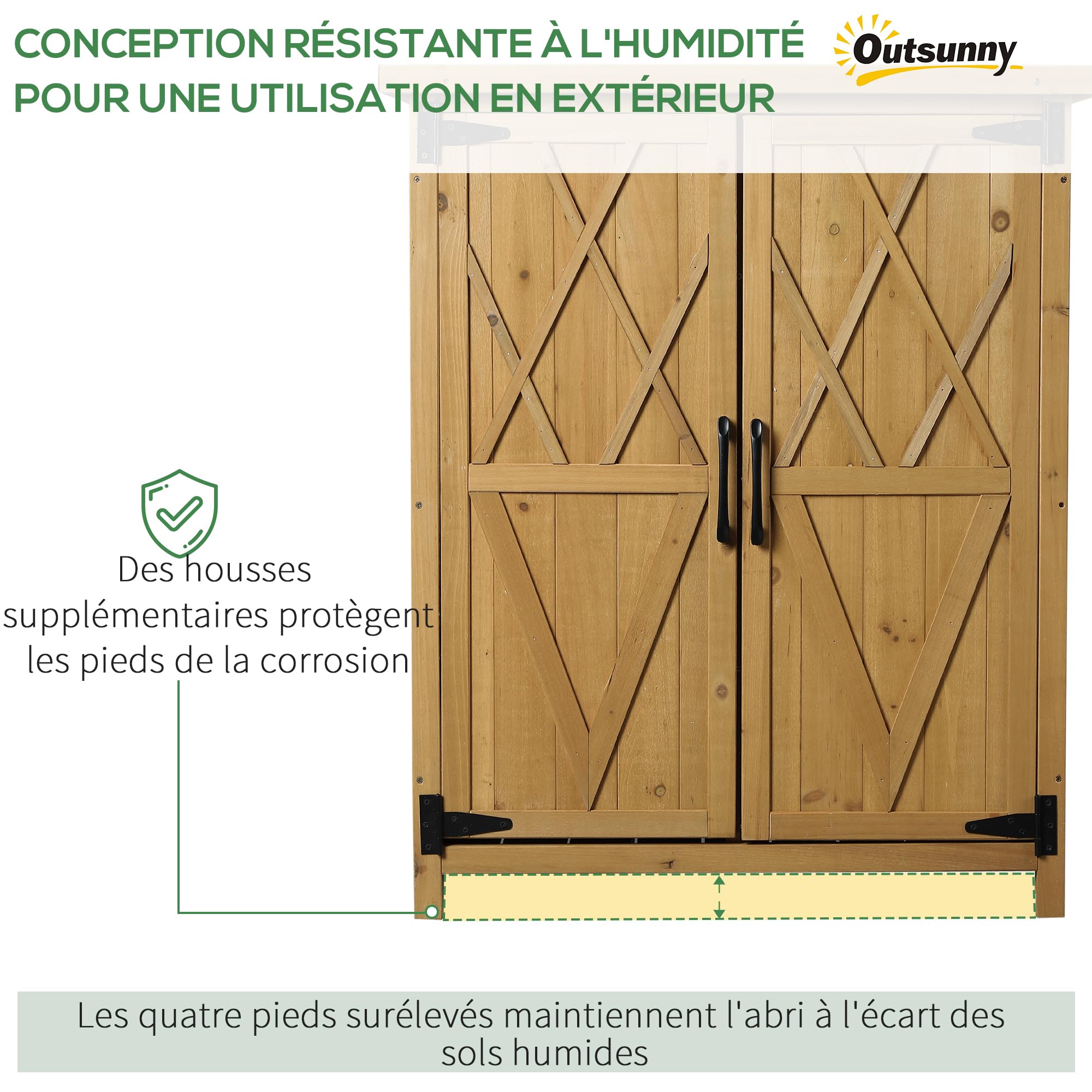 Outsunny Abri de Jardin Armoire de Jardin 75L x 40l x 90H cm 3 étagères 2 Portes Toit en Asphalte imperméable Bois de Sapin Jaune