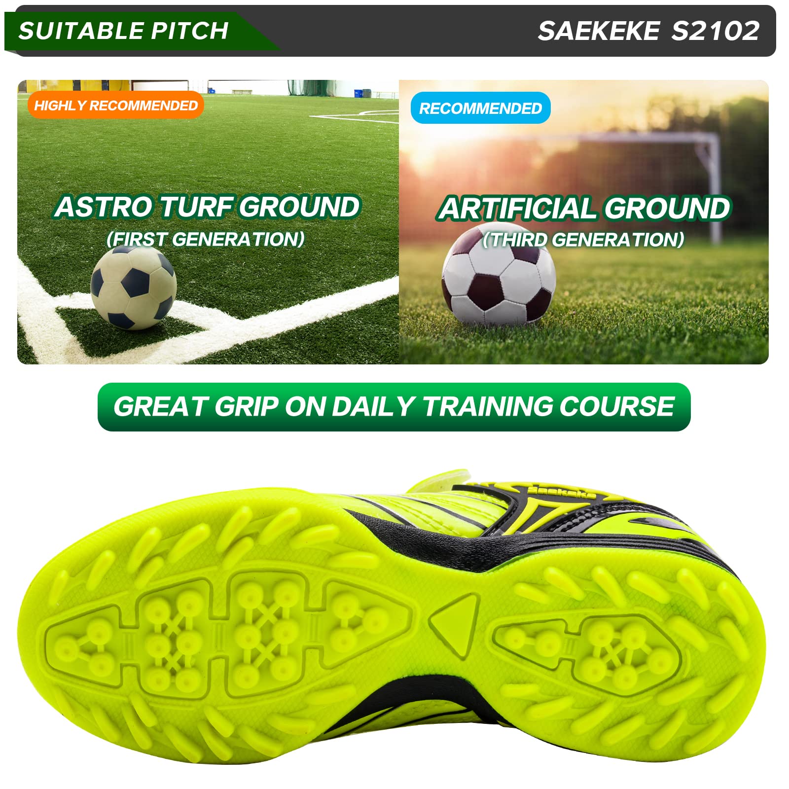 Botas de fútbol TF Niños Niñas para Moqueta Turf, Ligero Antideslizante Velcro Bajo Zapatos de Entrenamiento