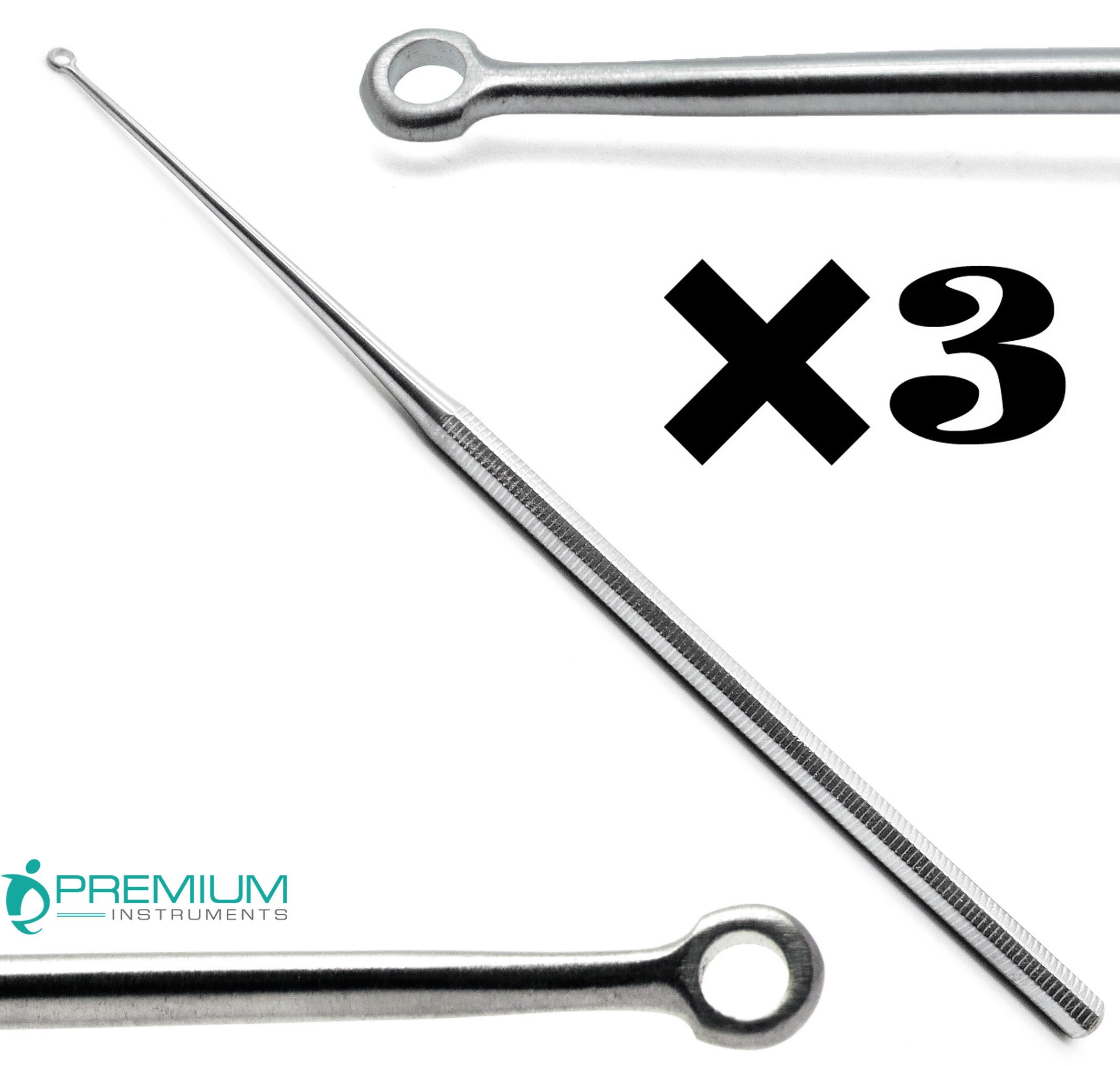 3× Buck Ear Blunt Curette #1 Surgical Straight 6.5