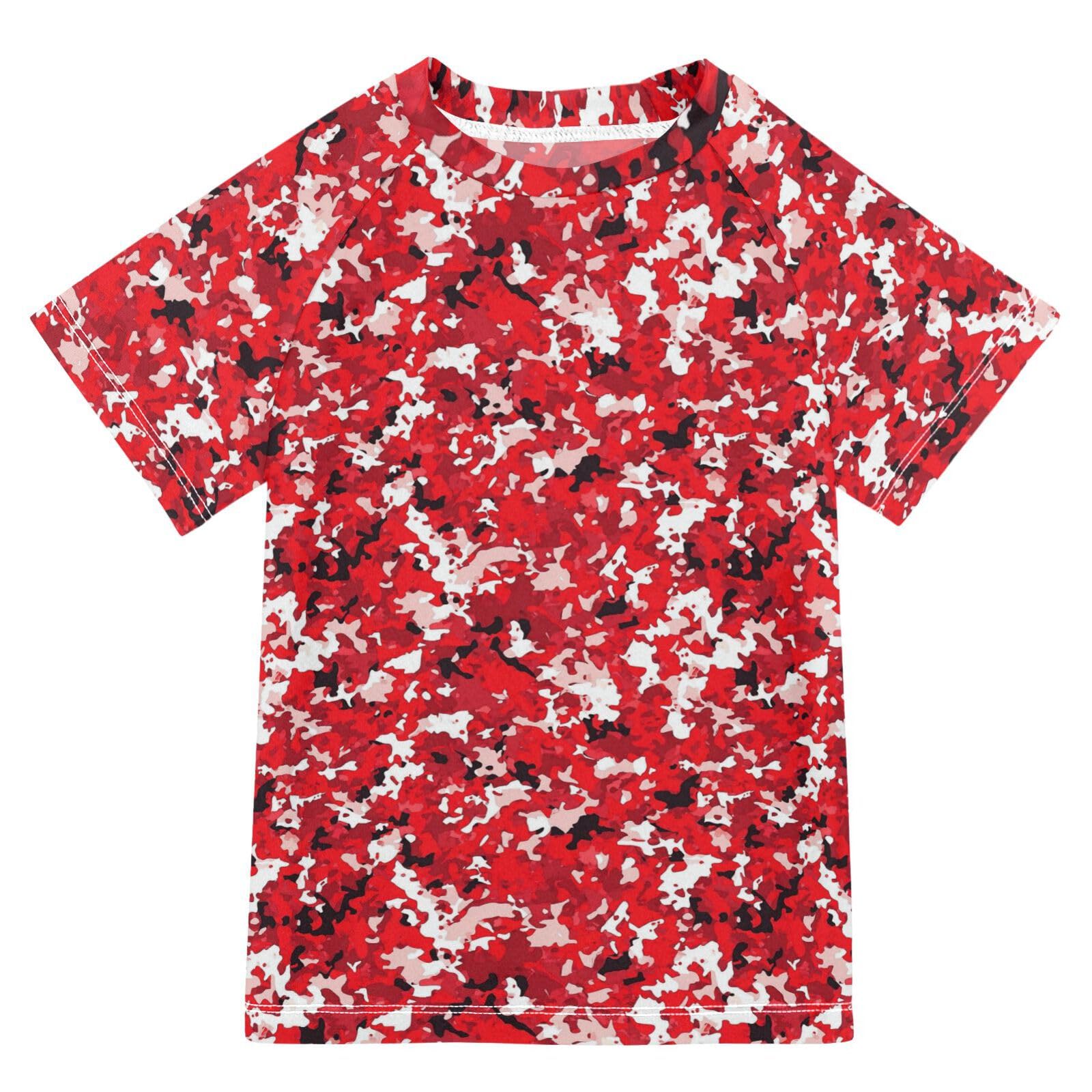 KLL Little Girls Bathing Suitt Short Sleeve Big Girls Swimsuit 3T Red Camouflage Camouflage