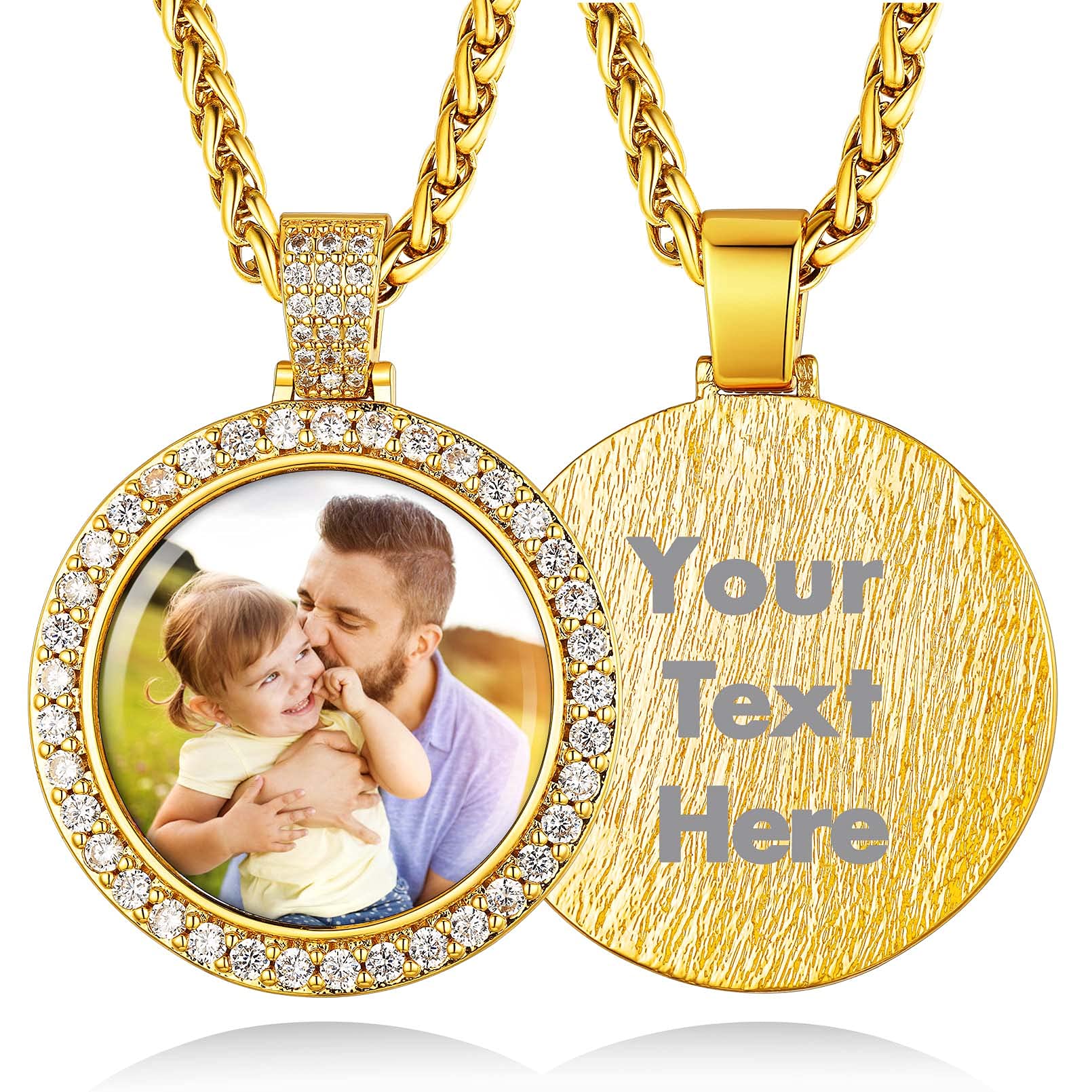Custom4U Picture Necklace Personalized Photo Circle Chain for Men Women